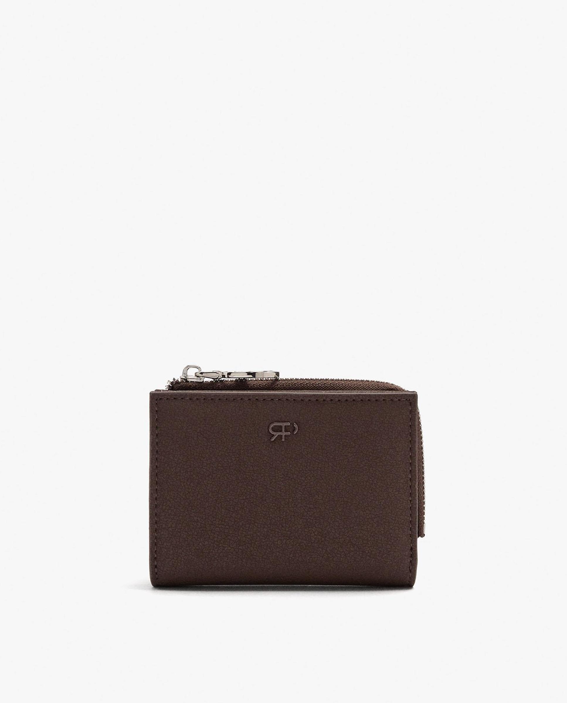 Cartera de mujer pequeña con cierre de cremallera en liso - Parfois - Marrón oscuro Marrón oscuro-1