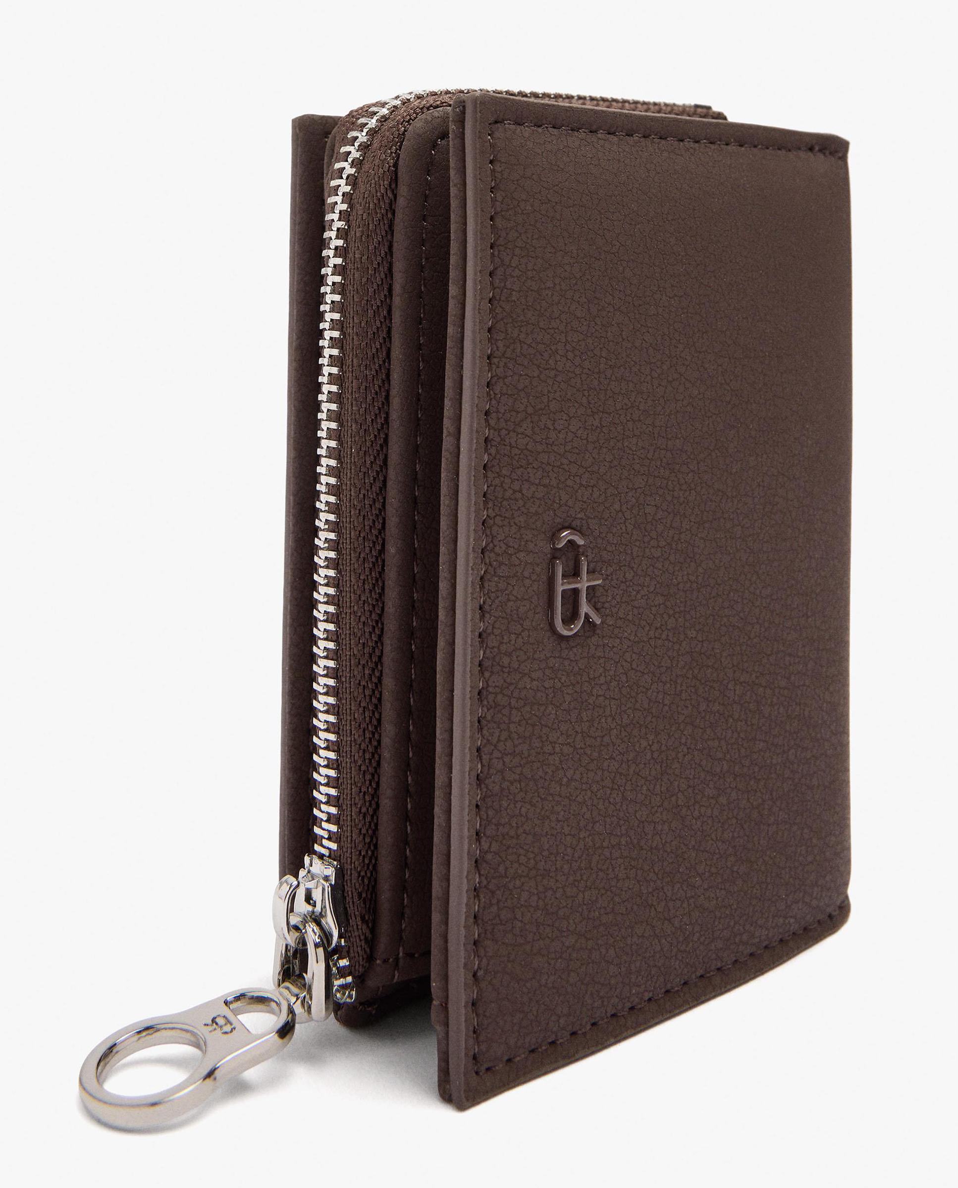 Cartera de mujer pequeña con cierre de cremallera en liso - Parfois - Marrón oscuro Marrón oscuro-3