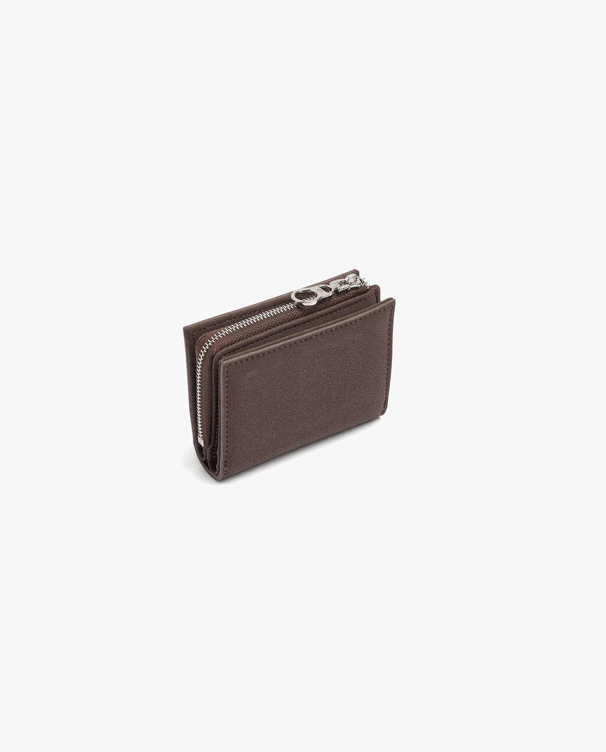 Cartera de mujer pequeña con cierre de cremallera en liso - Parfois - Marrón oscuro Marrón oscuro-2