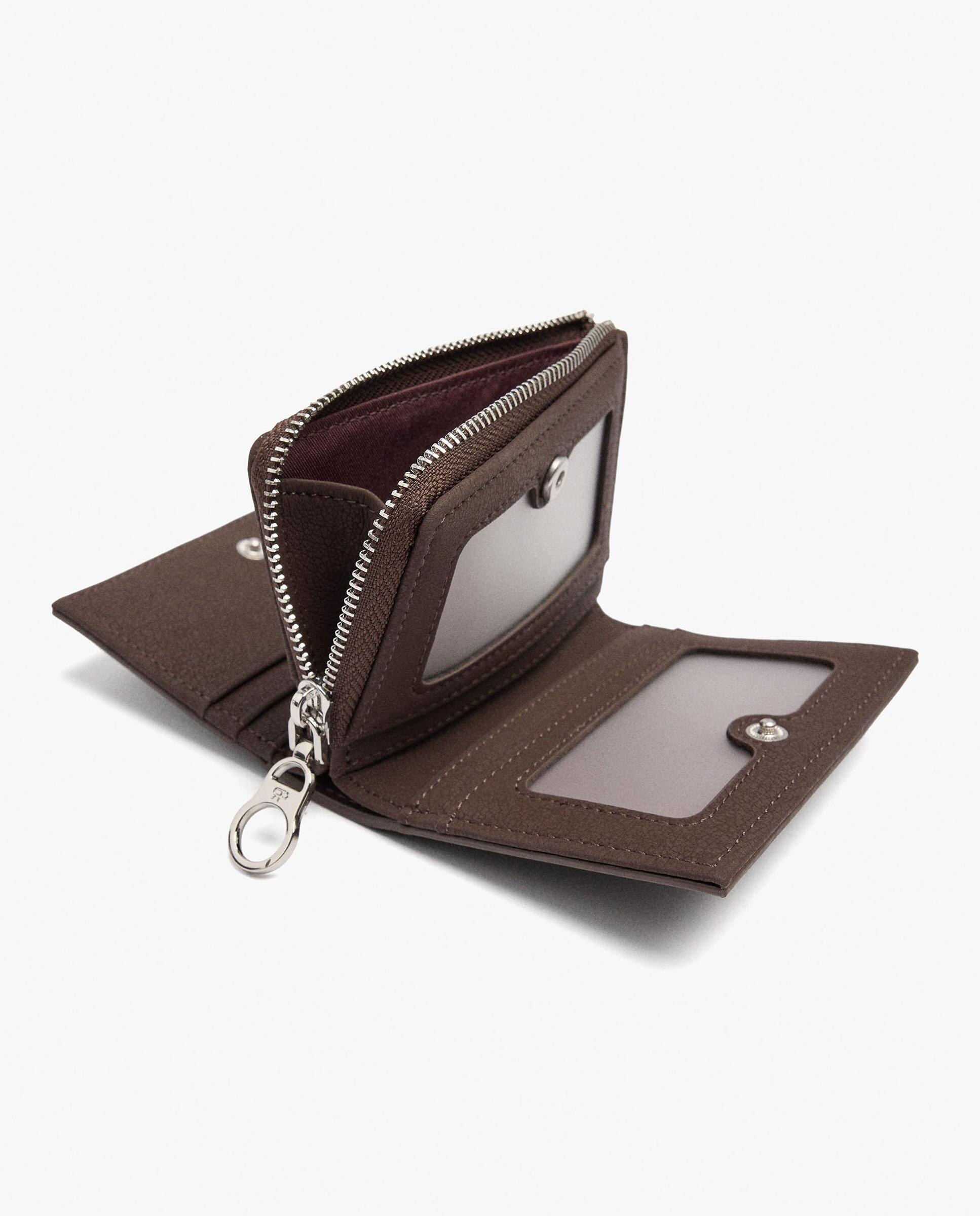 Cartera de mujer pequeña con cierre de cremallera en liso - Parfois - Marrón oscuro Marrón oscuro-4