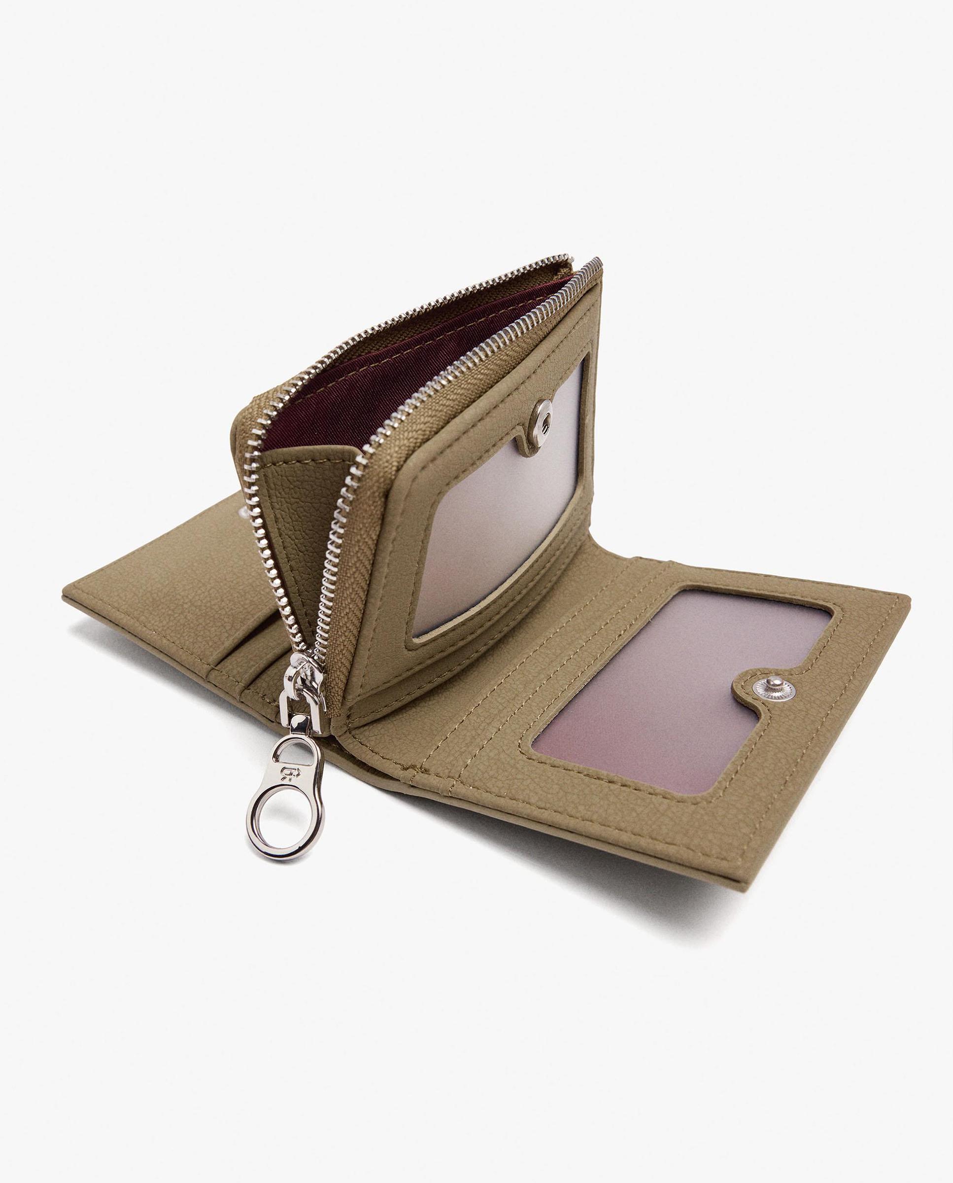 Cartera de mujer pequeña con cierre de cremallera en liso - Parfois - Kaki Kaki-4