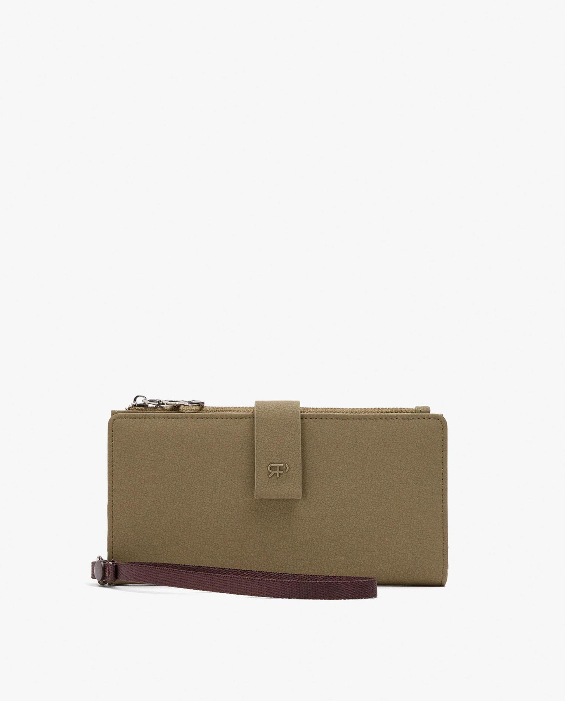Cartera de mujer grande con cierre de cremallera en liso - Parfois - Kaki Kaki-1