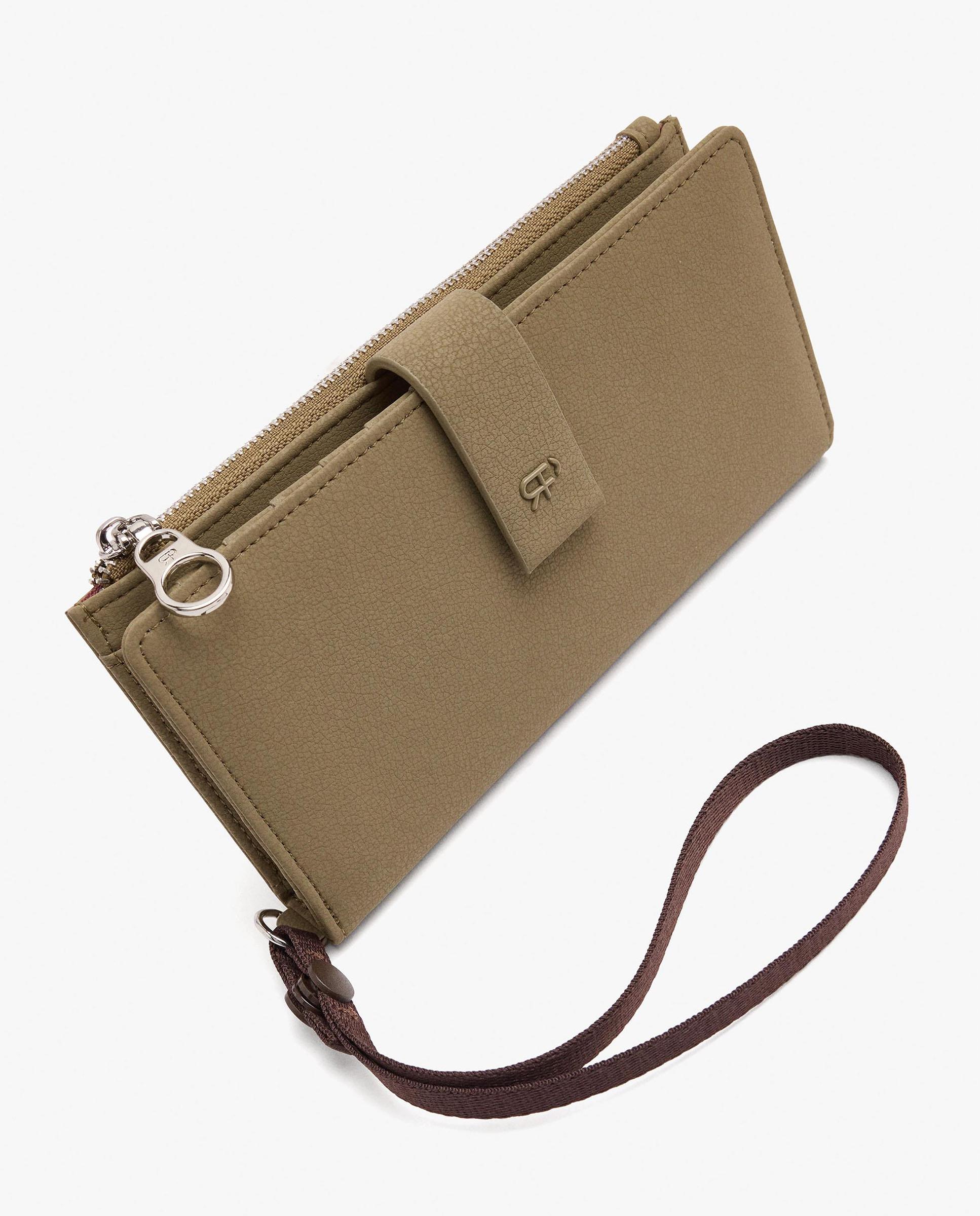 Cartera de mujer grande con cierre de cremallera en liso - Parfois - Kaki Kaki-3