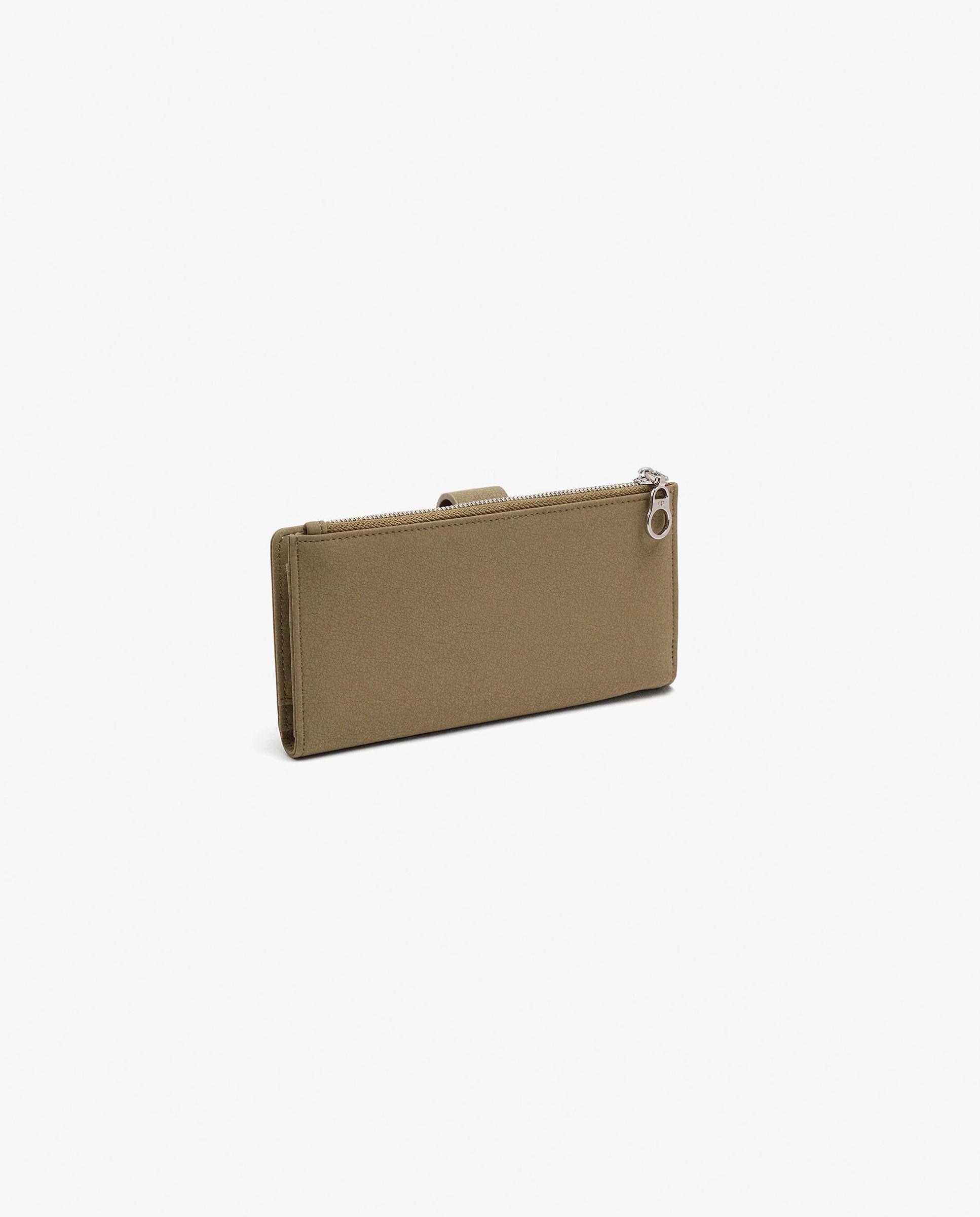 Cartera de mujer grande con cierre de cremallera en liso - Parfois - Kaki Kaki-2