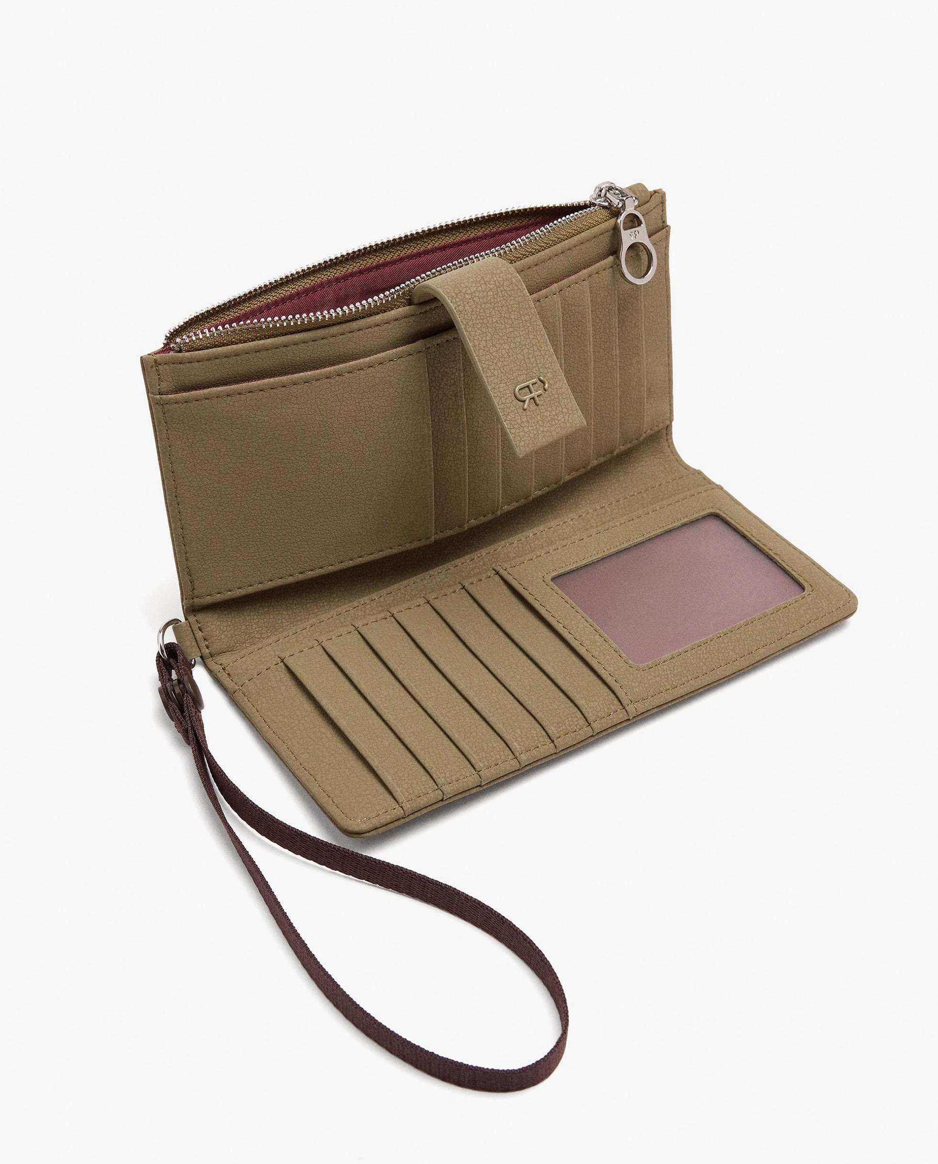 Cartera de mujer grande con cierre de cremallera en liso - Parfois - Kaki Kaki-4