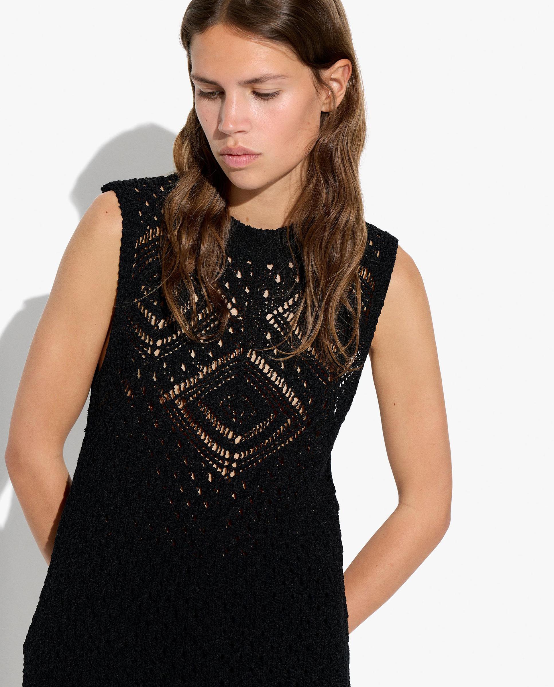 Top de mujer de crochet en liso - Parfois - Negro Negro-1