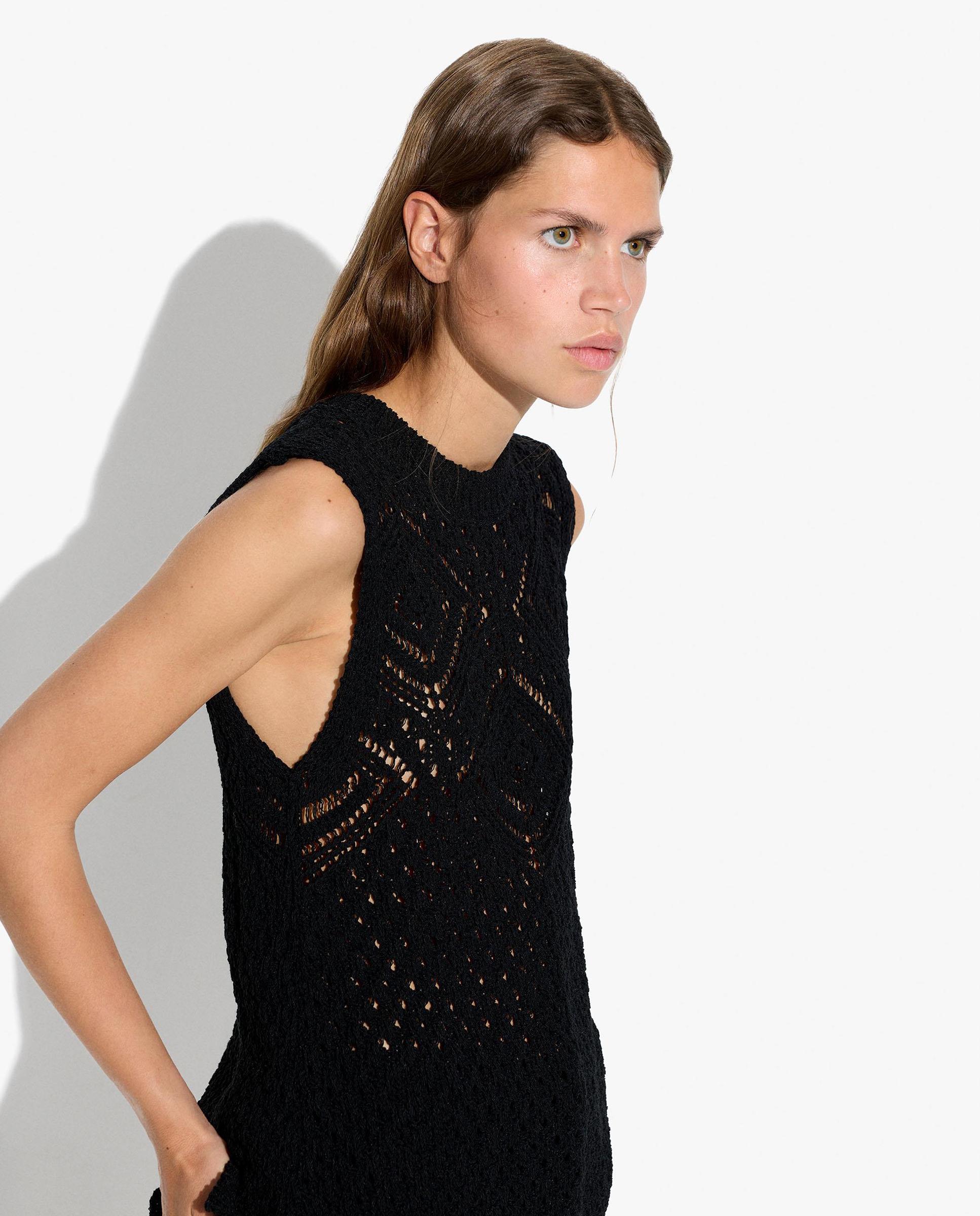 Top de mujer de crochet en liso - Parfois - Negro Negro-3