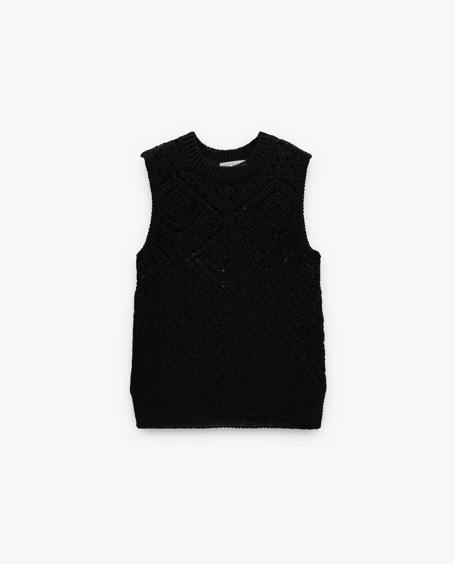 Top de mujer de crochet en liso - Parfois - Negro Negro-6