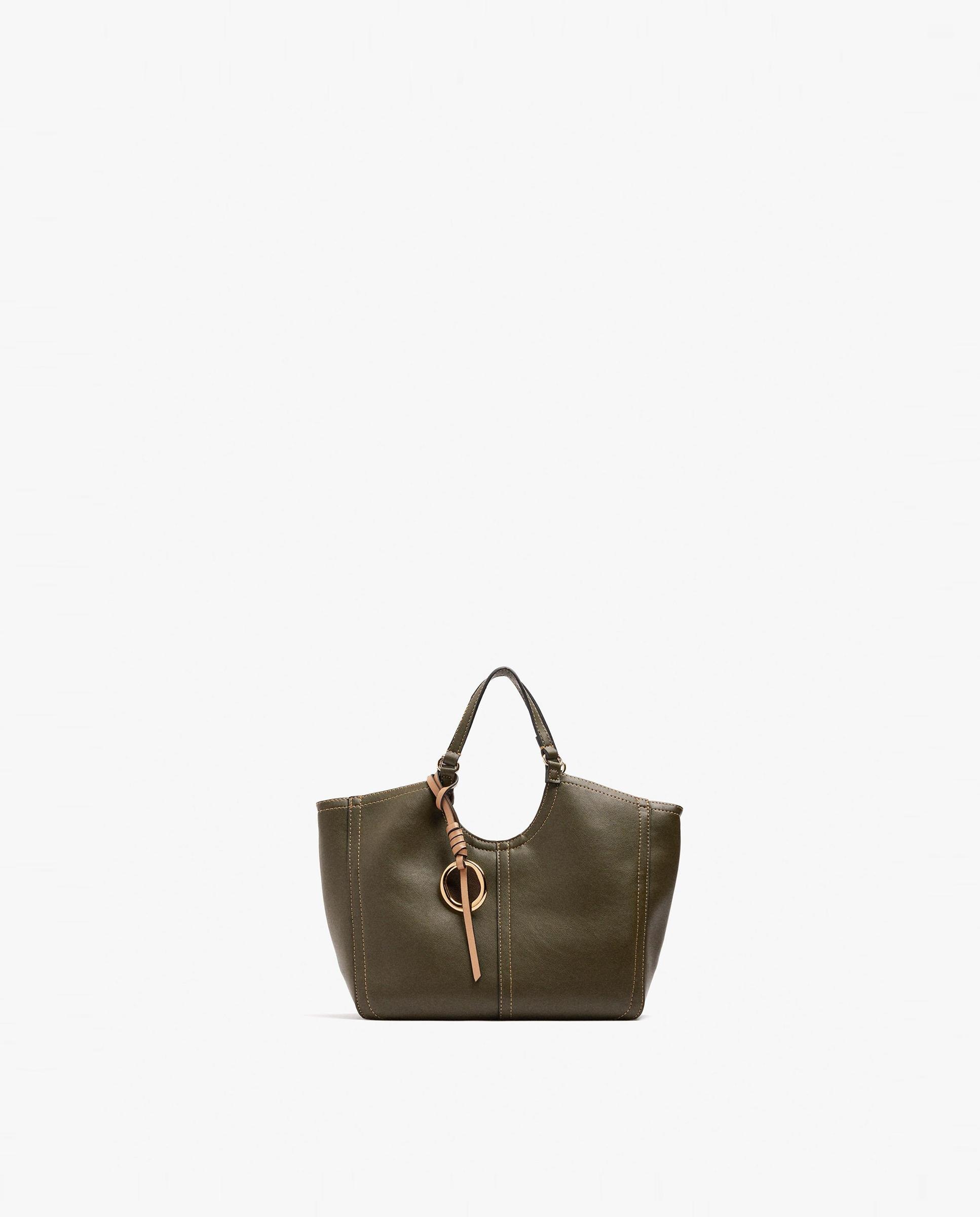 Bolso de mano estilo tote convertible a bandolera con cierre de cremallera en liso - Parfois - Kaki Kaki-1
