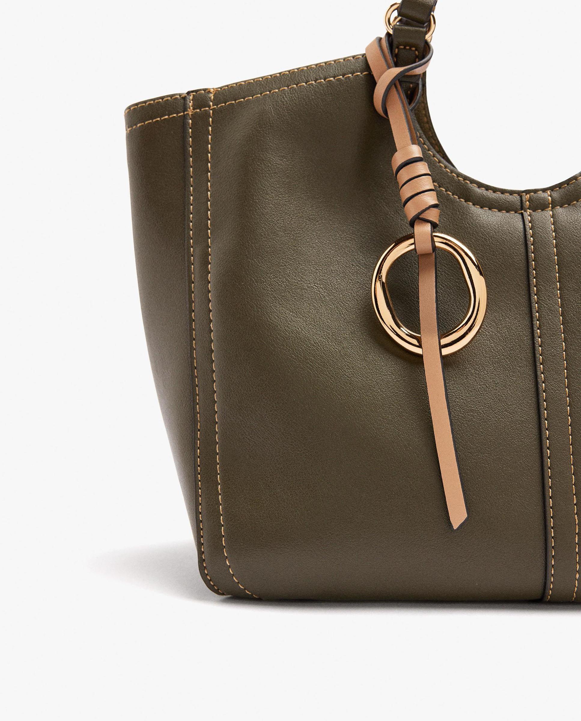 Bolso de mano estilo tote convertible a bandolera con cierre de cremallera en liso - Parfois - Kaki Kaki-3