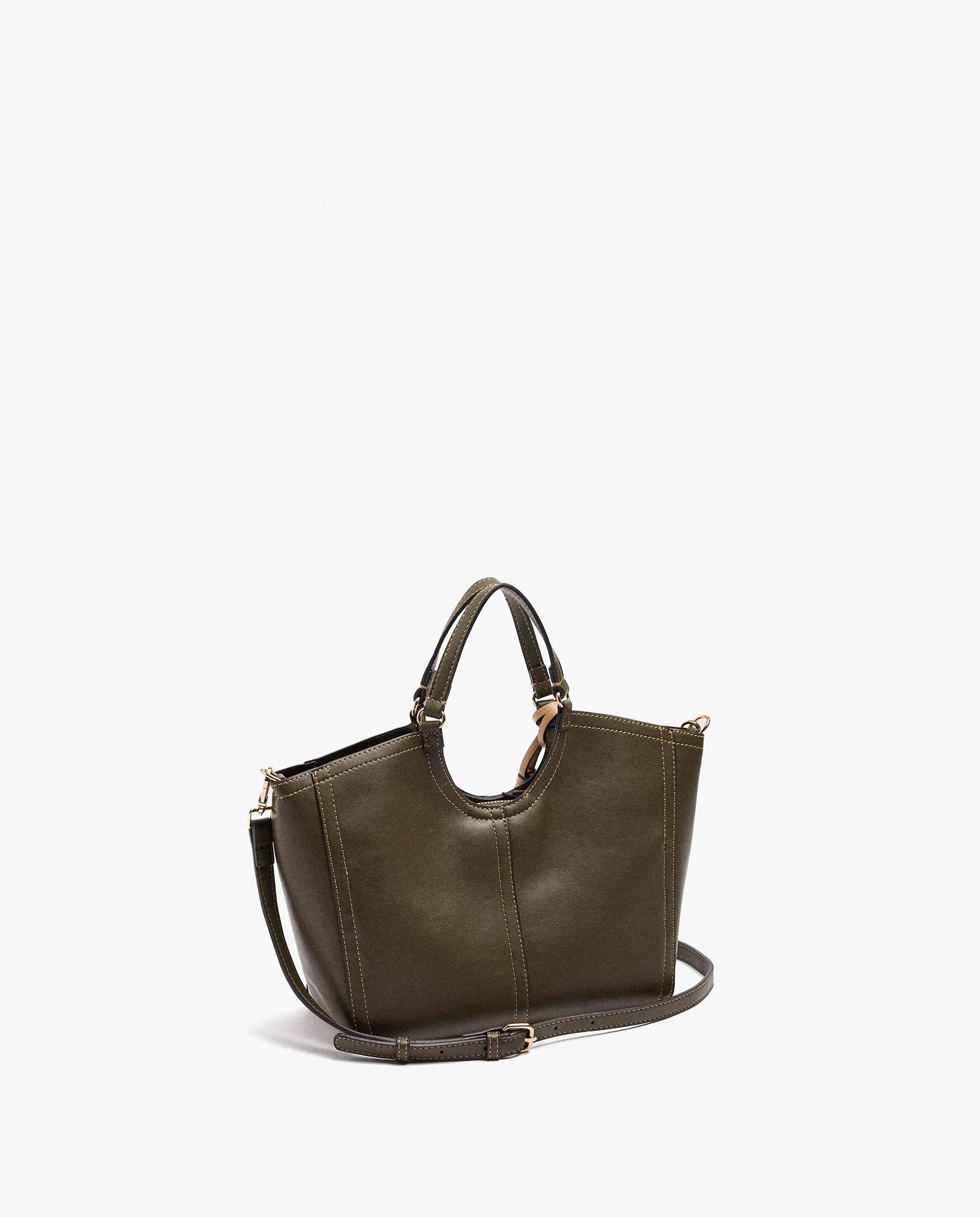 Bolso de mano estilo tote convertible a bandolera con cierre de cremallera en liso - Parfois - Kaki Kaki-2