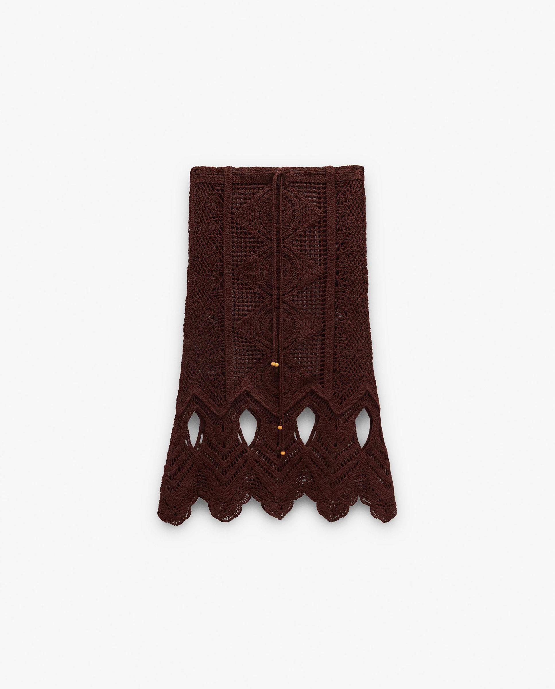 Falda larga 100% algodón de punto de crochet - Parfois - Marrón oscuro Marrón oscuro-6