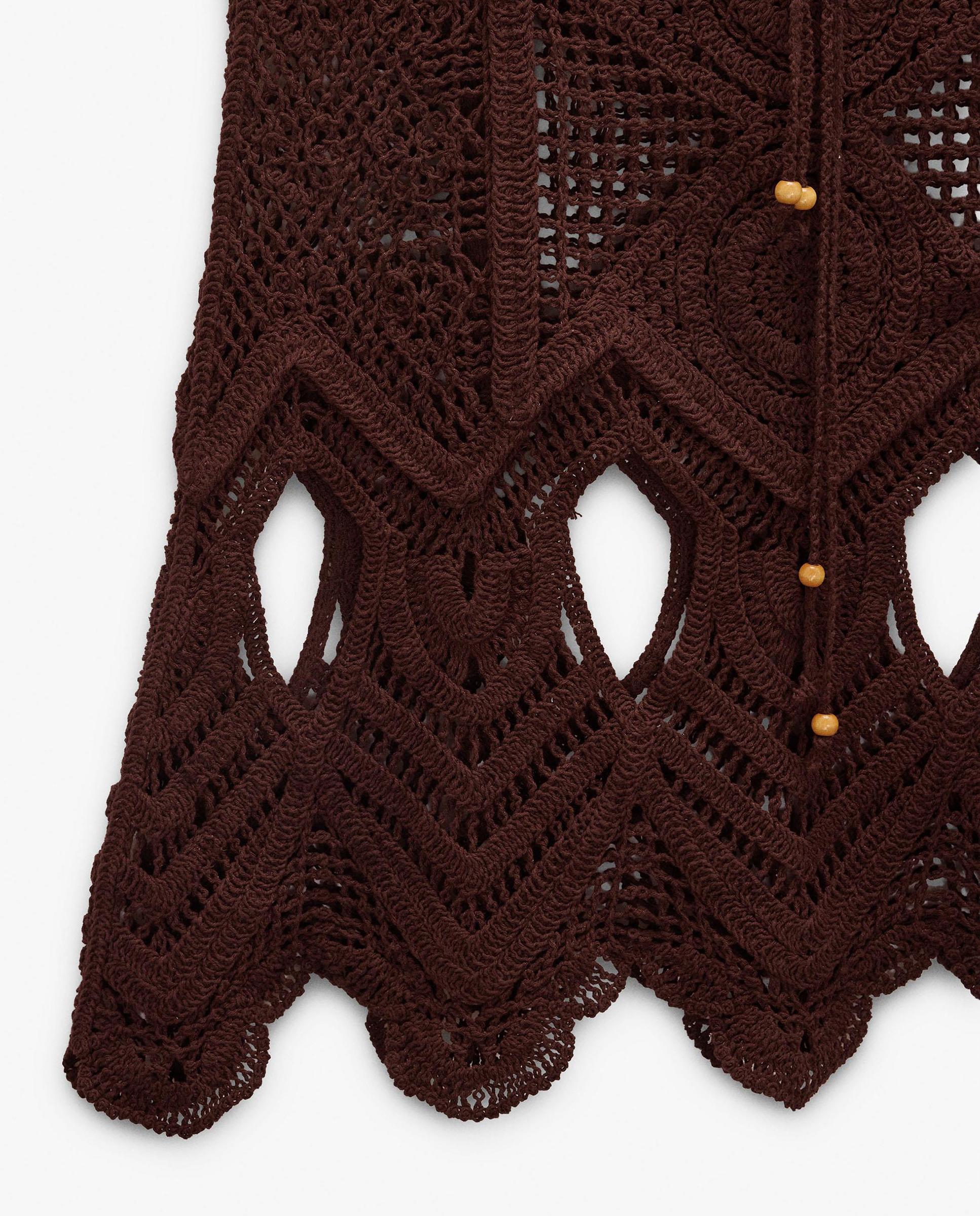 Falda larga 100% algodón de punto de crochet - Parfois - Marrón oscuro Marrón oscuro-5