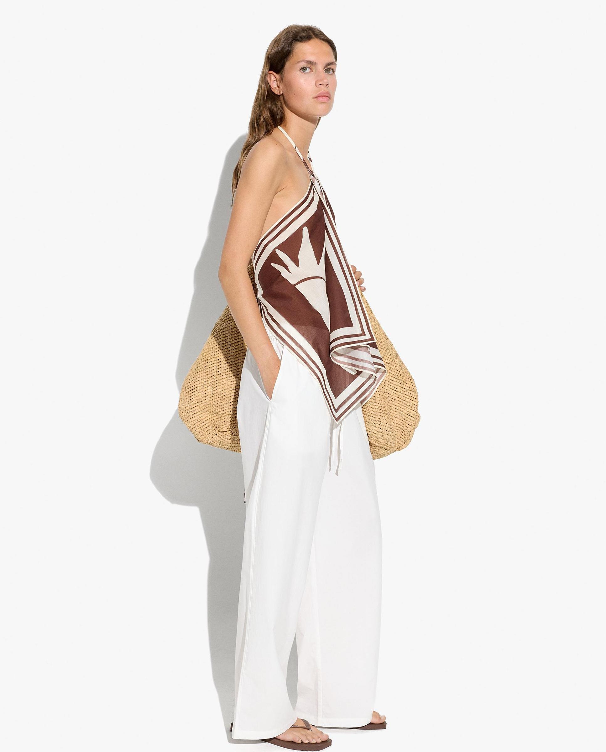 Pantalones rectos de mujer 100% algodón con cintura elástica en liso - Parfois - Blanco Blanco-1