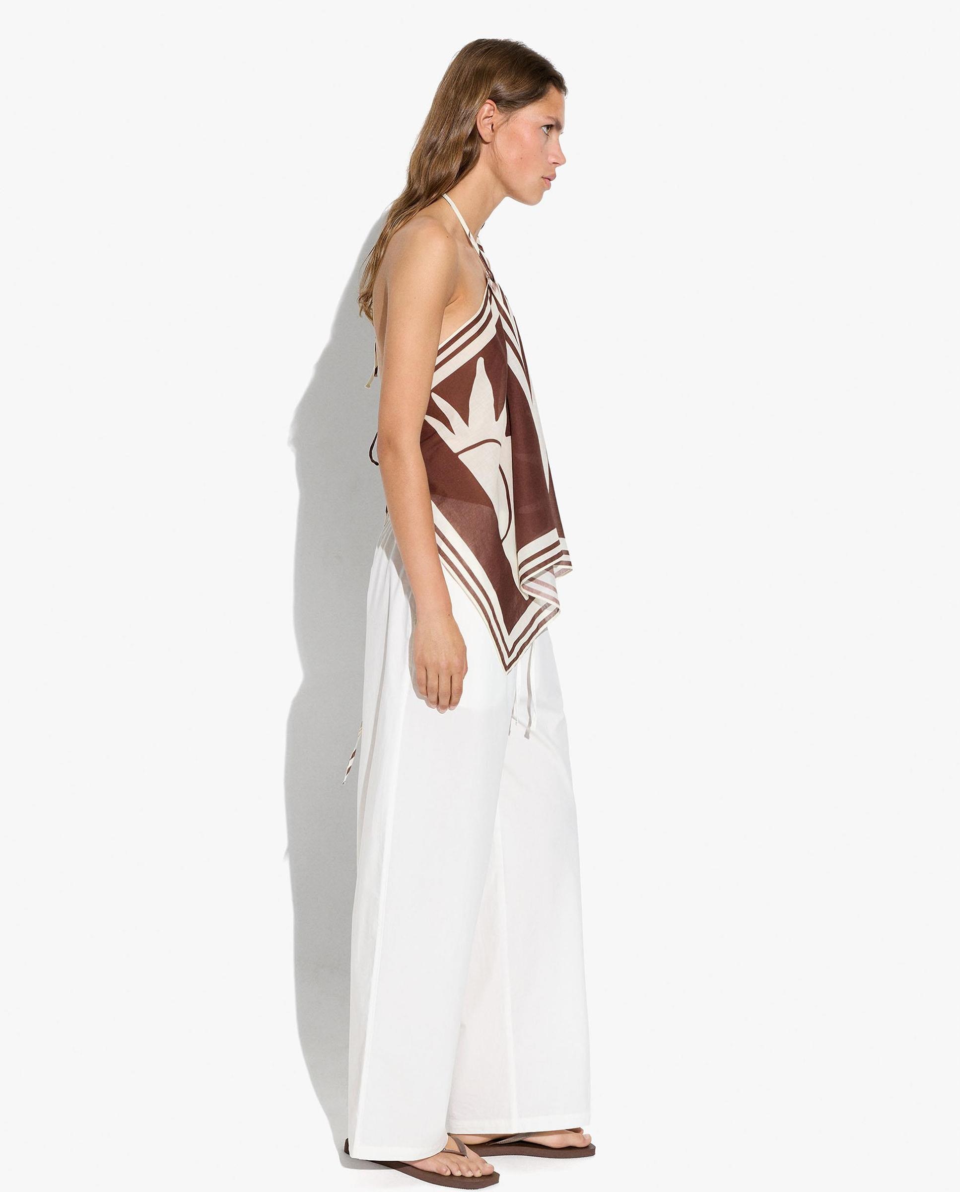 Pantalones rectos de mujer 100% algodón con cintura elástica en liso - Parfois - Blanco Blanco-3