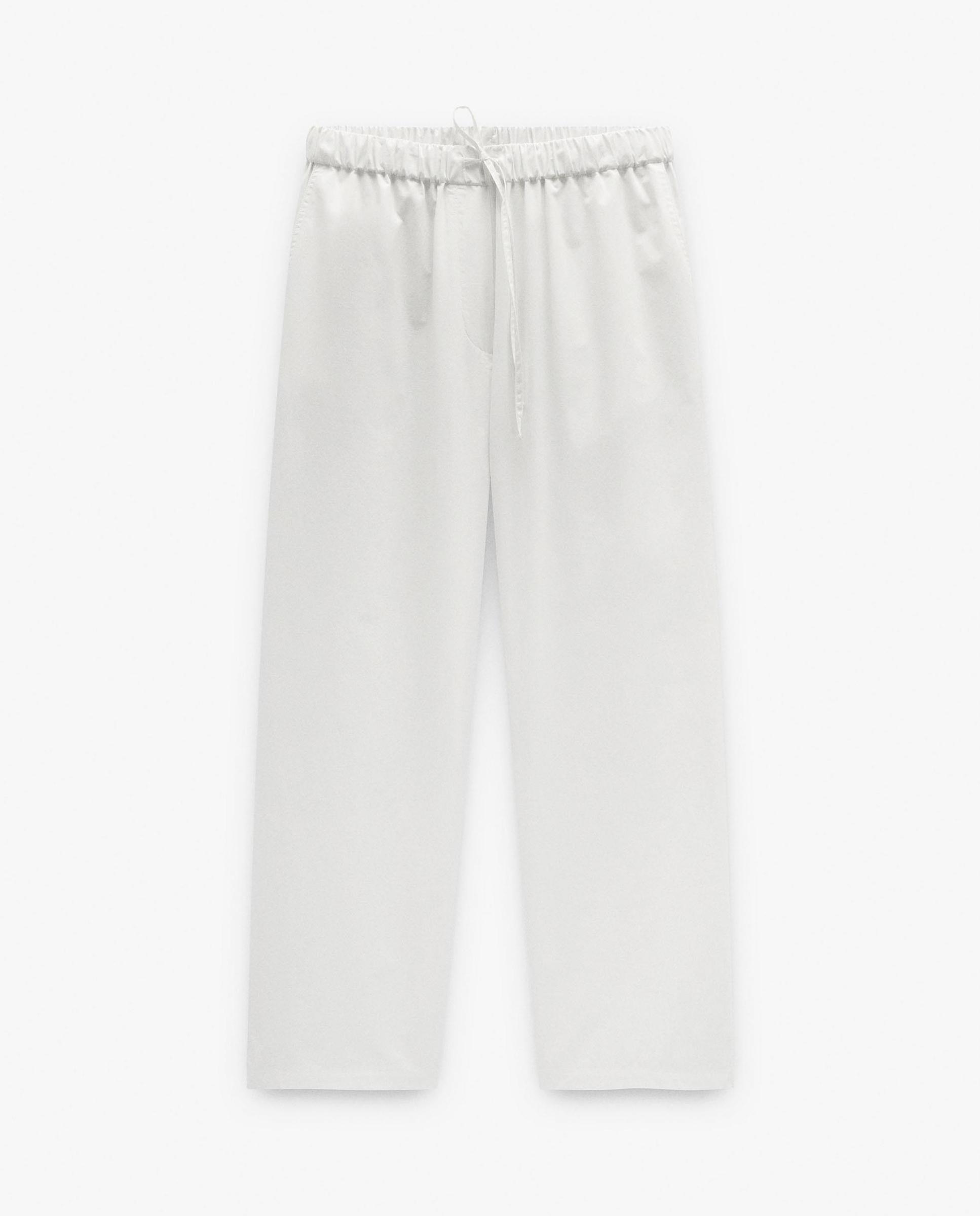 Pantalones rectos de mujer 100% algodón con cintura elástica en liso - Parfois - Blanco Blanco-6