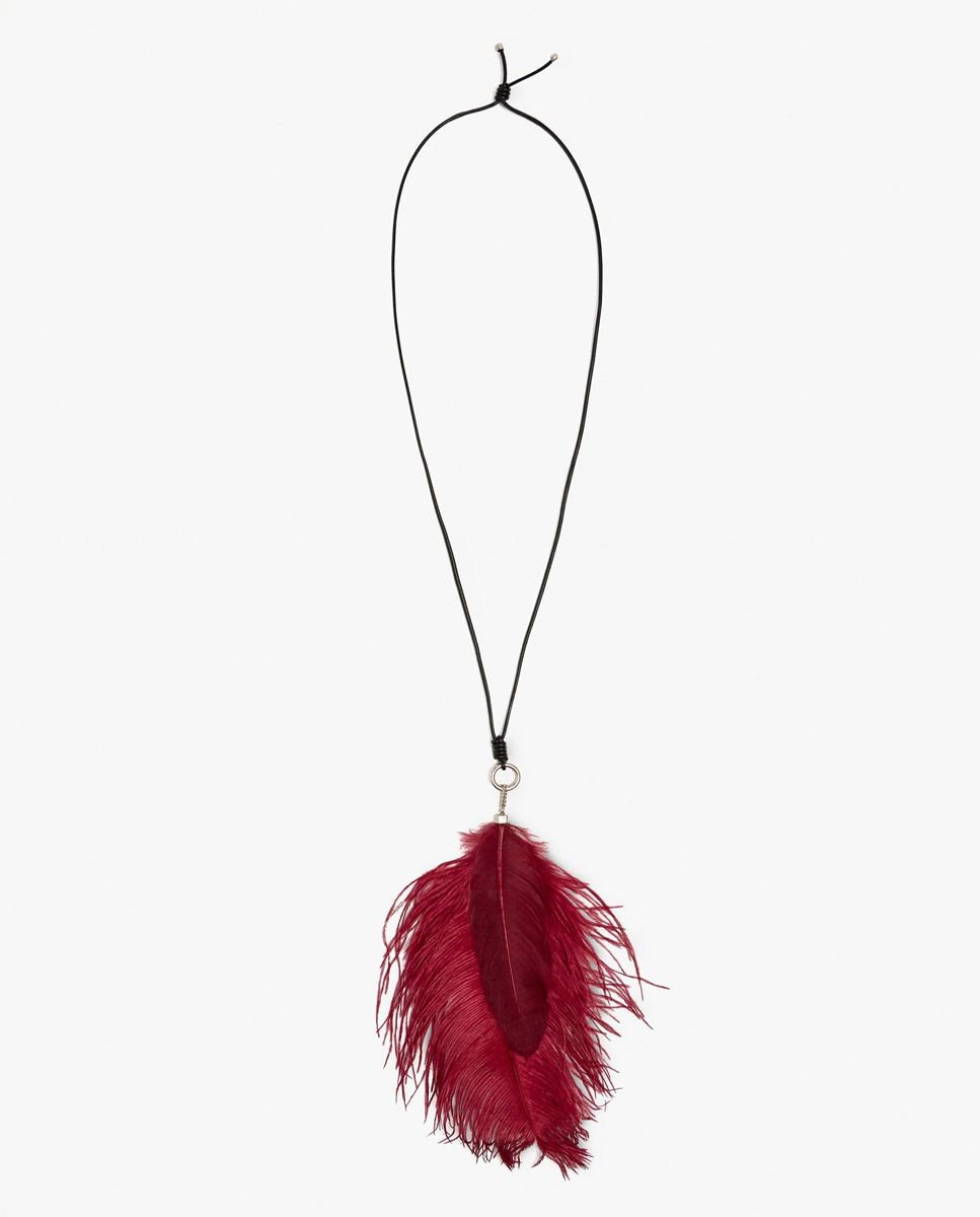 Imagen 0 de Collar de cordón fino con pluma decorativa Burdeos