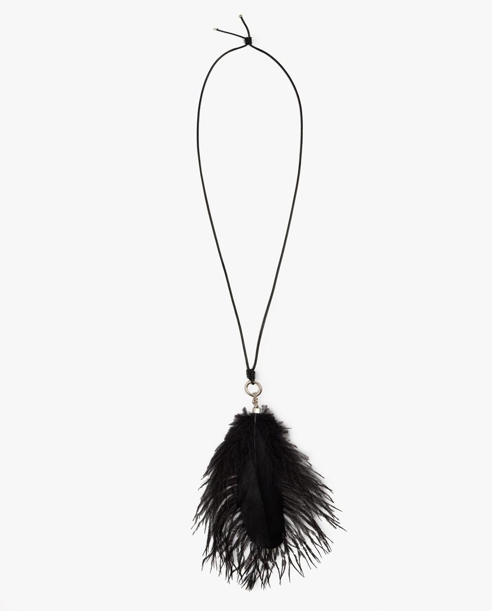 Imagen 0 de Collar de cordón fino con pluma decorativa Negro