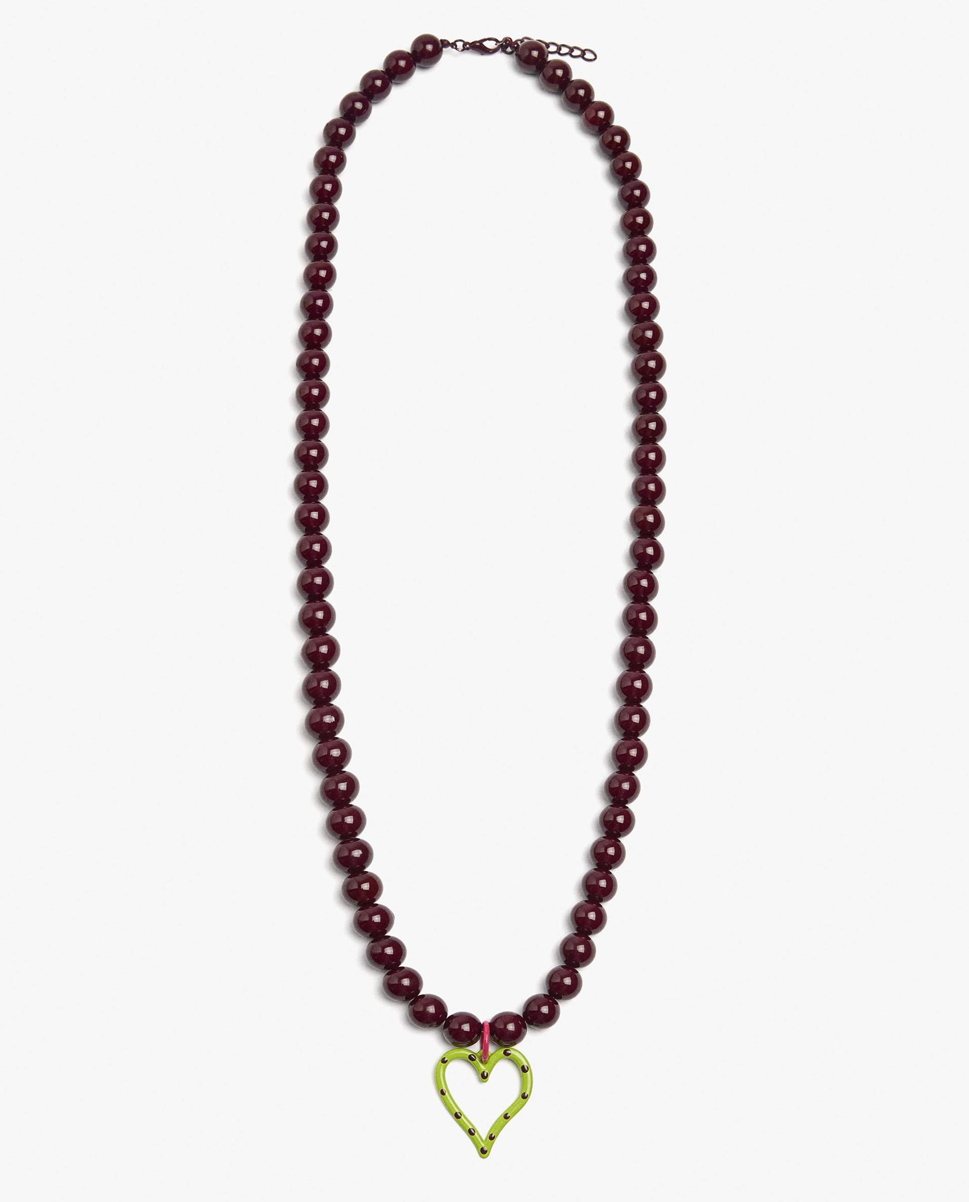 Collar largo de cuentas con abalorio de corazón decorativo - Parfois - Burdeos Burdeos-1