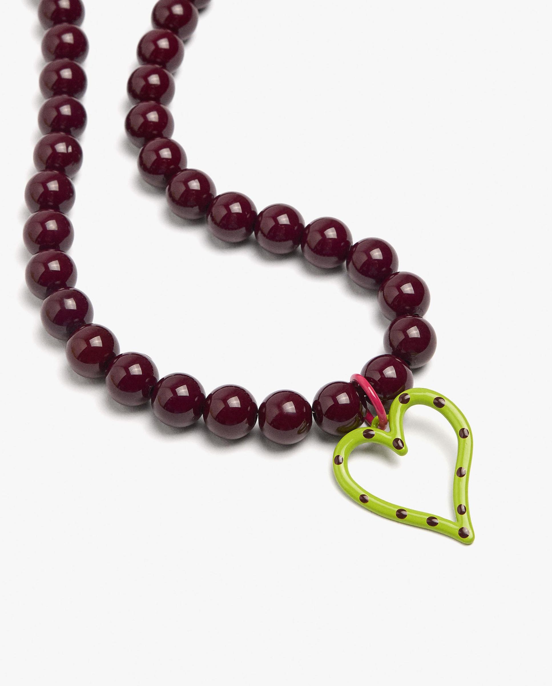 Collar largo de cuentas con abalorio de corazón decorativo - Parfois - Burdeos Burdeos-3