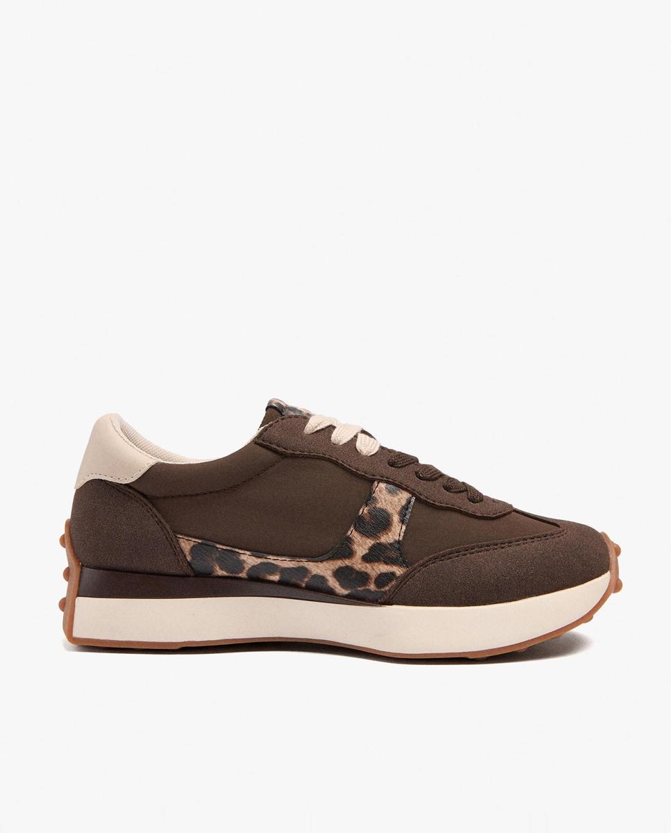 Zapatillas deportivas de mujer con detalle de animal print a contraste - Parfois - Marrón oscuro Marrón oscuro-1