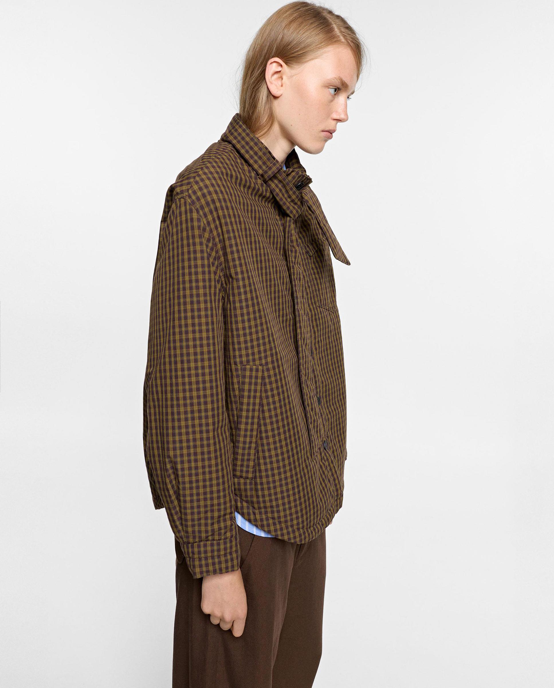 Chaqueta de mujer 100% algodón con cierre de botones y pañuelo extraíble - Parfois - Marrón oscuro Marrón oscuro-4