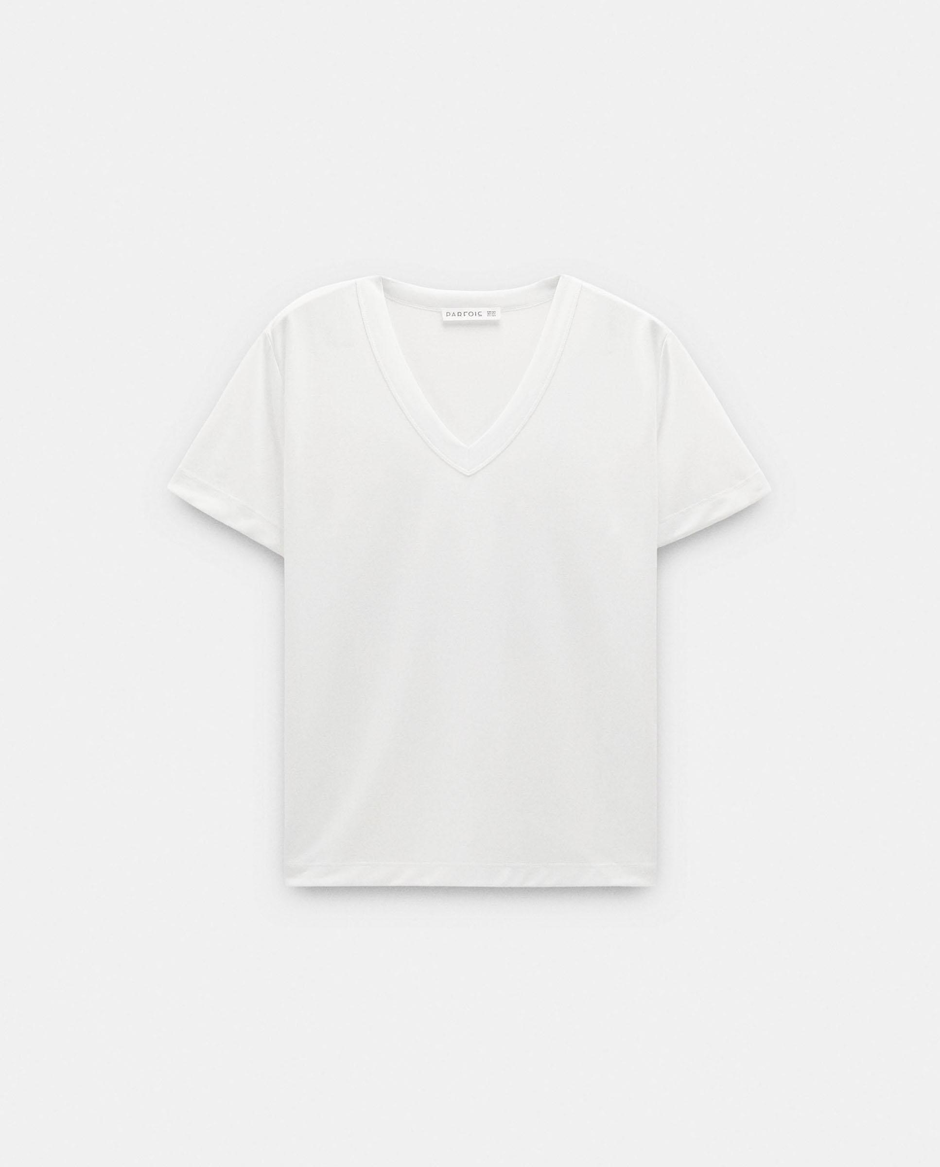 Camiseta de mujer de manga corta con cuello pico - Parfois - Blanco Blanco-6