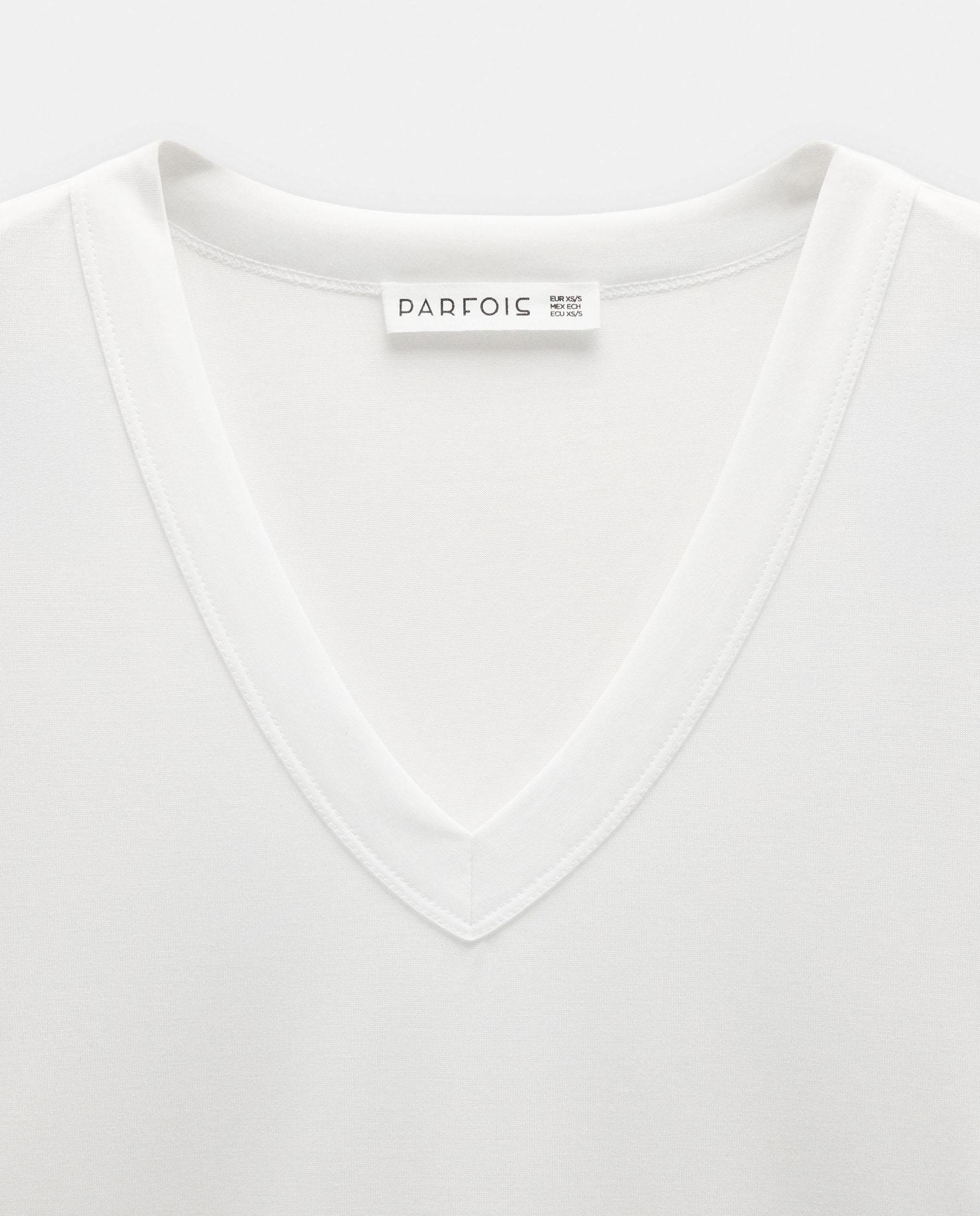 Camiseta de mujer de manga corta con cuello pico - Parfois - Blanco Blanco-5