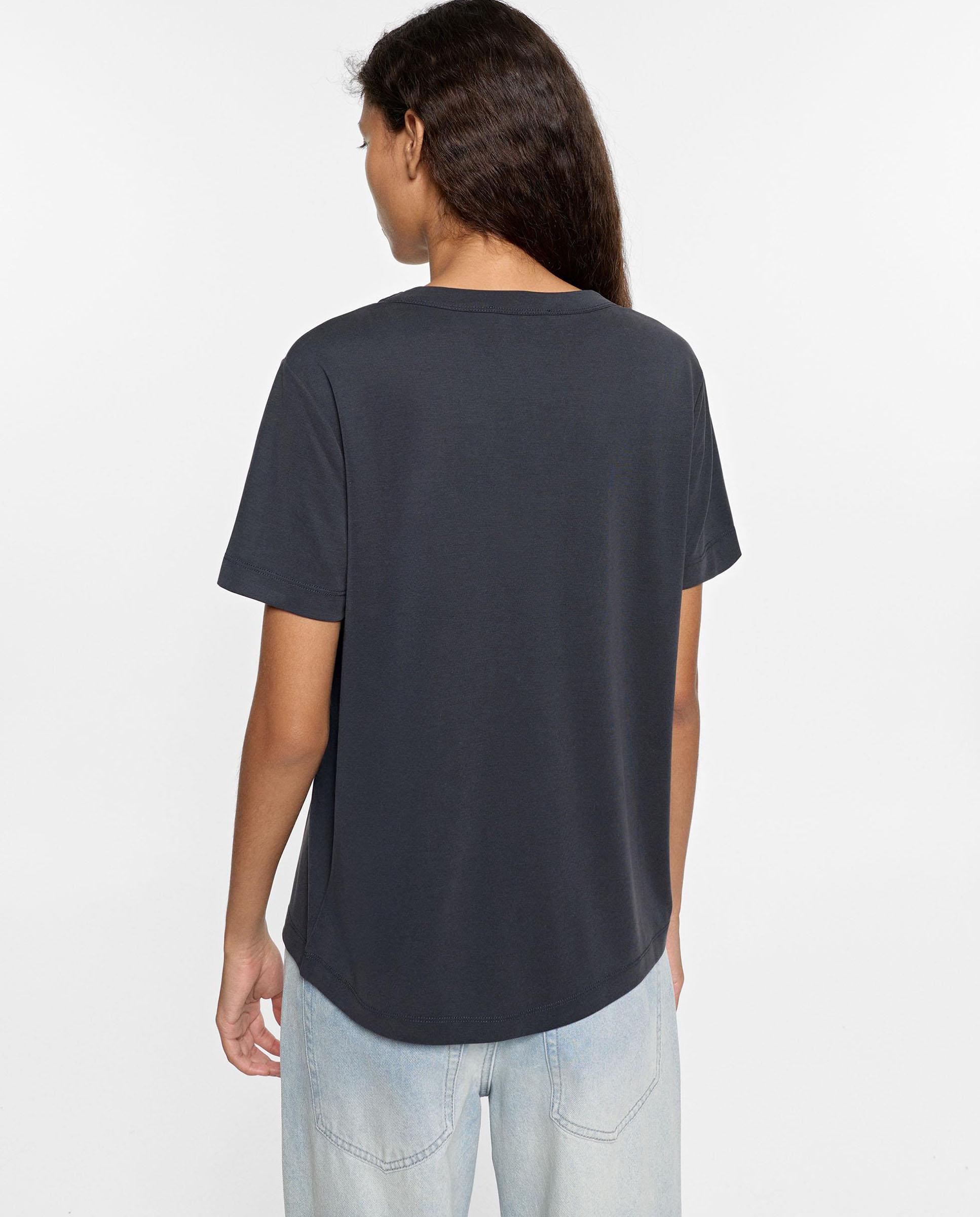 Camiseta de mujer de manga corta con cuello pico - Parfois - Gris Gris-4