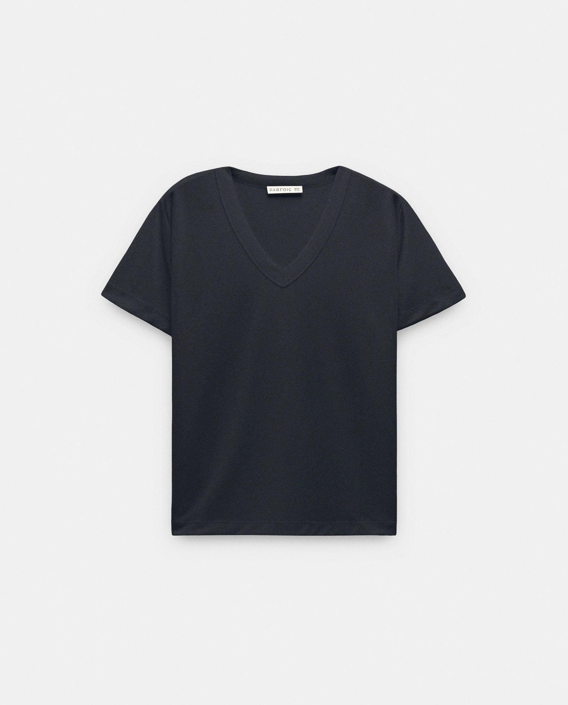 Camiseta de mujer de manga corta con cuello pico - Parfois - Gris Gris-6