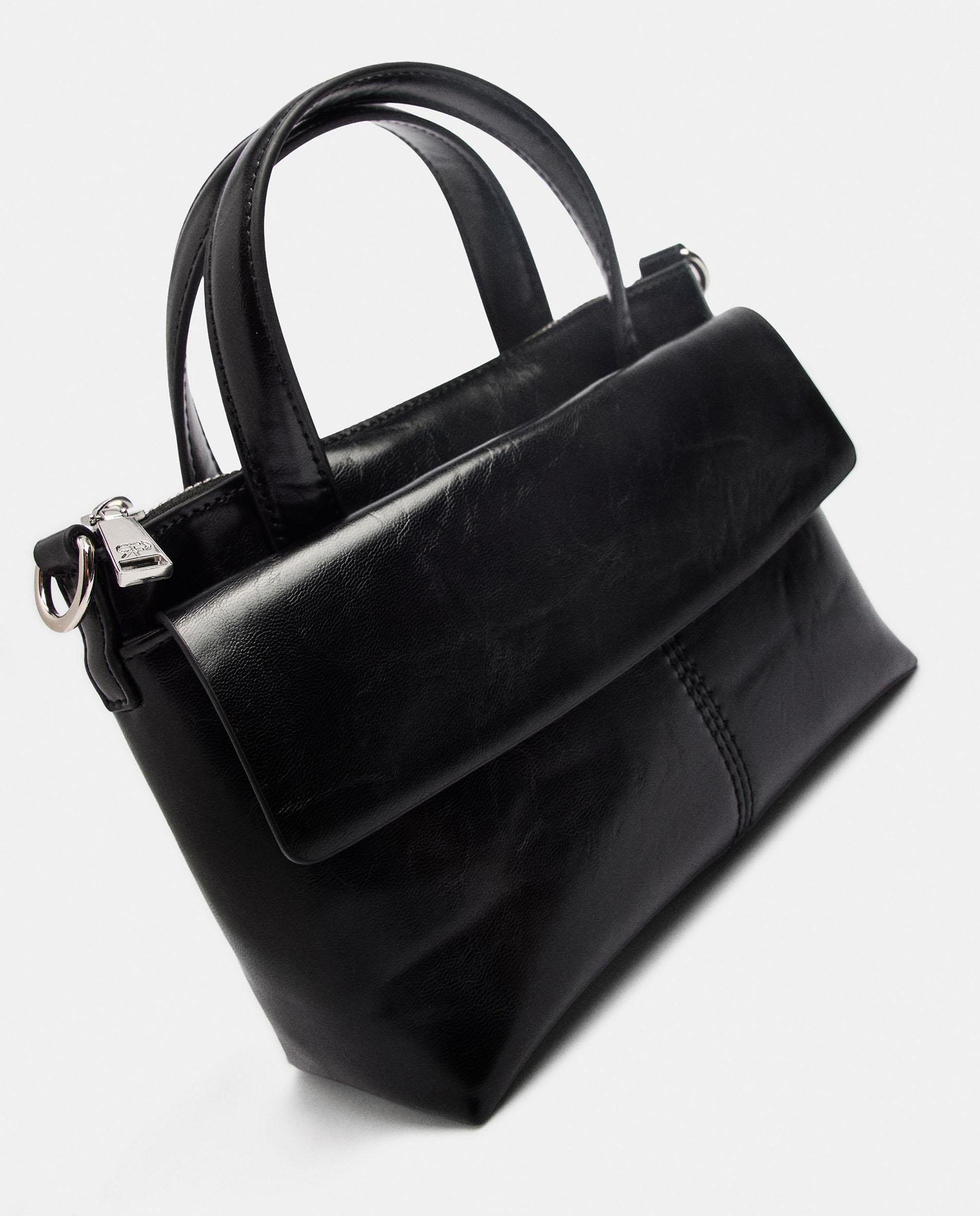 Bolso de mano estilo tote convertible a bandolera con cierre de cremallera en liso - Parfois - Negro Negro-3