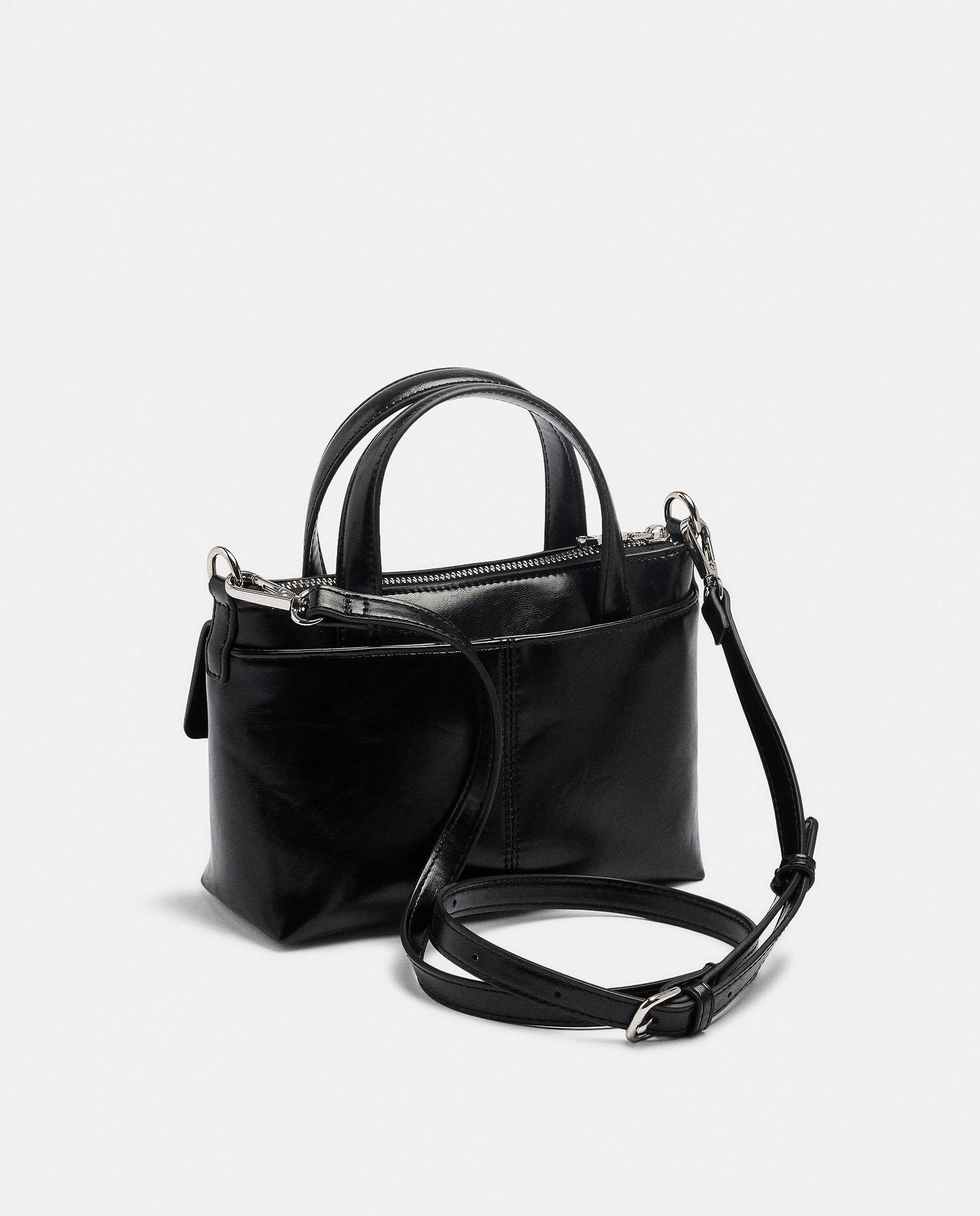 Bolso de mano estilo tote convertible a bandolera con cierre de cremallera en liso - Parfois - Negro Negro-2