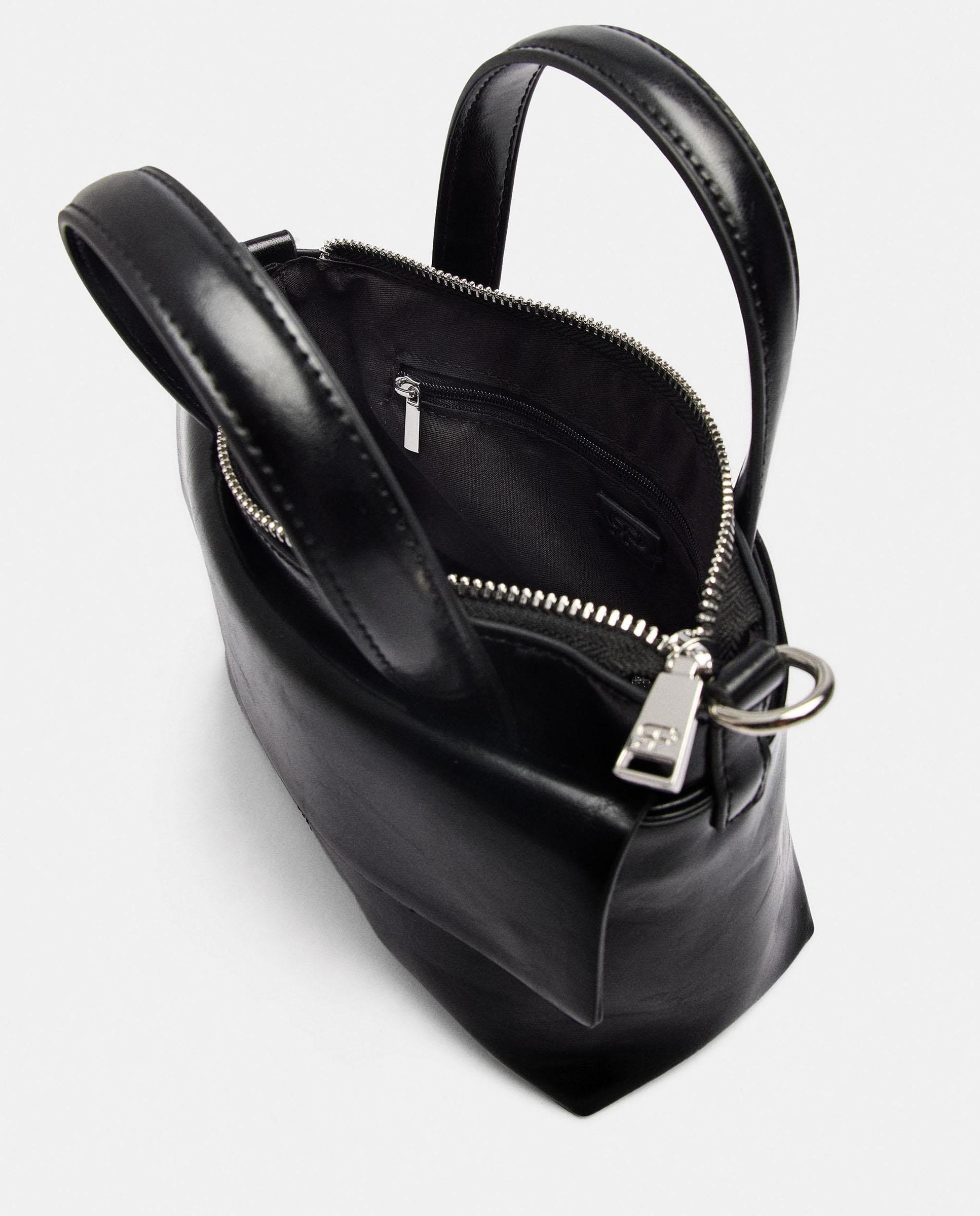 Bolso de mano estilo tote convertible a bandolera con cierre de cremallera en liso - Parfois - Negro Negro-4