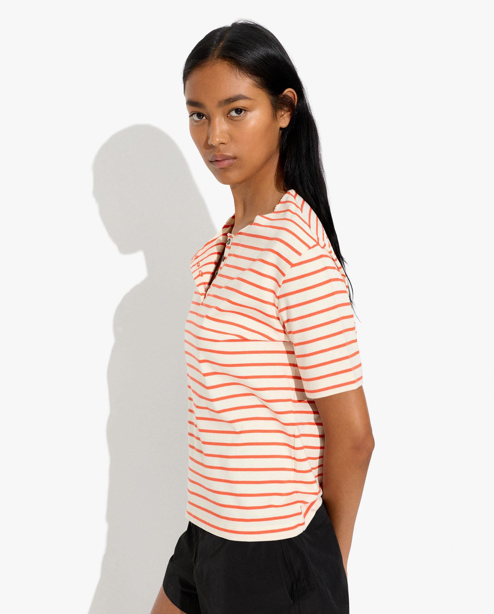 Camiseta de mujer 100% algodón de manga corta con estampado de rayas - Parfois - Naranja Naranja-3