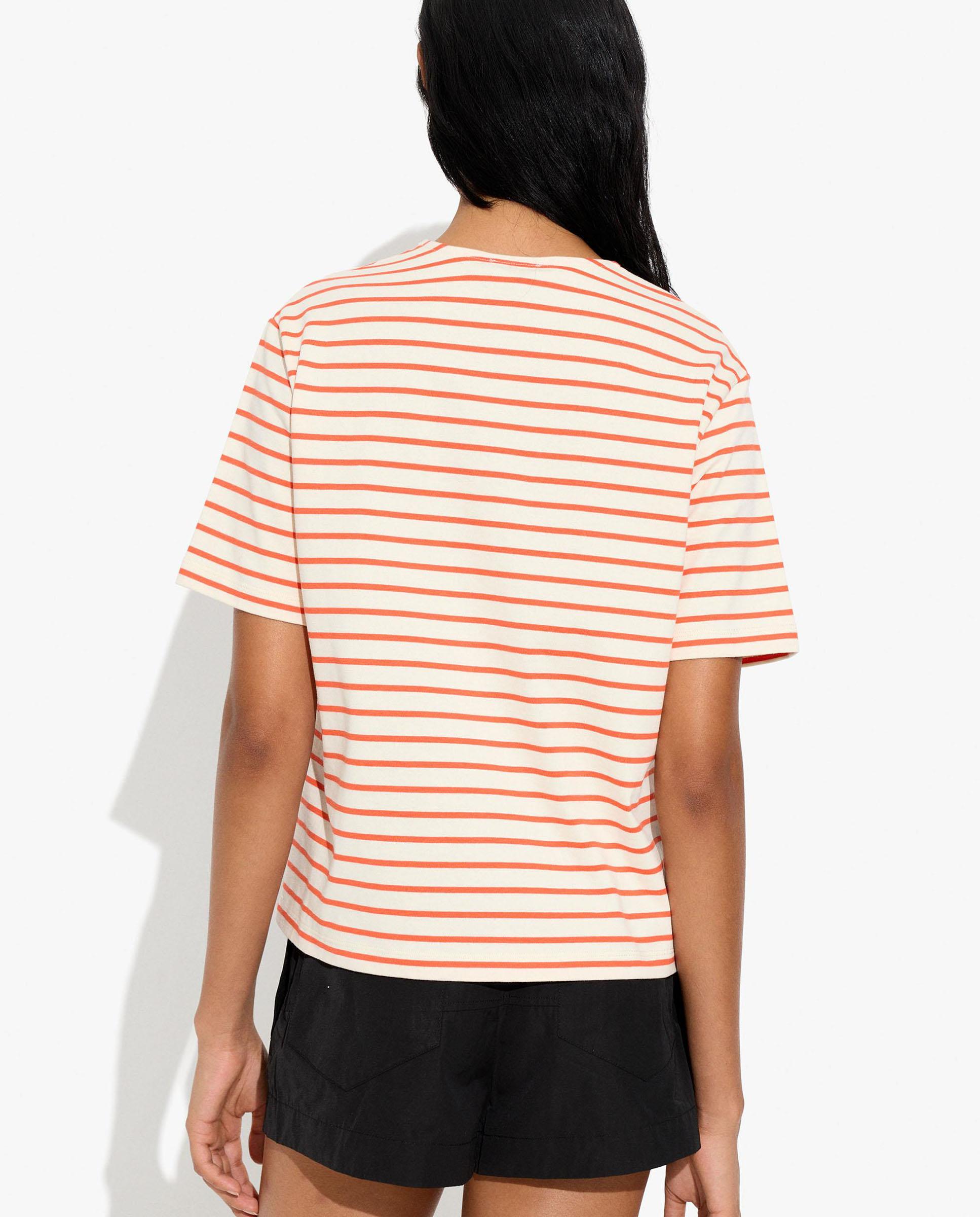 Camiseta de mujer 100% algodón de manga corta con estampado de rayas - Parfois - Naranja Naranja-4