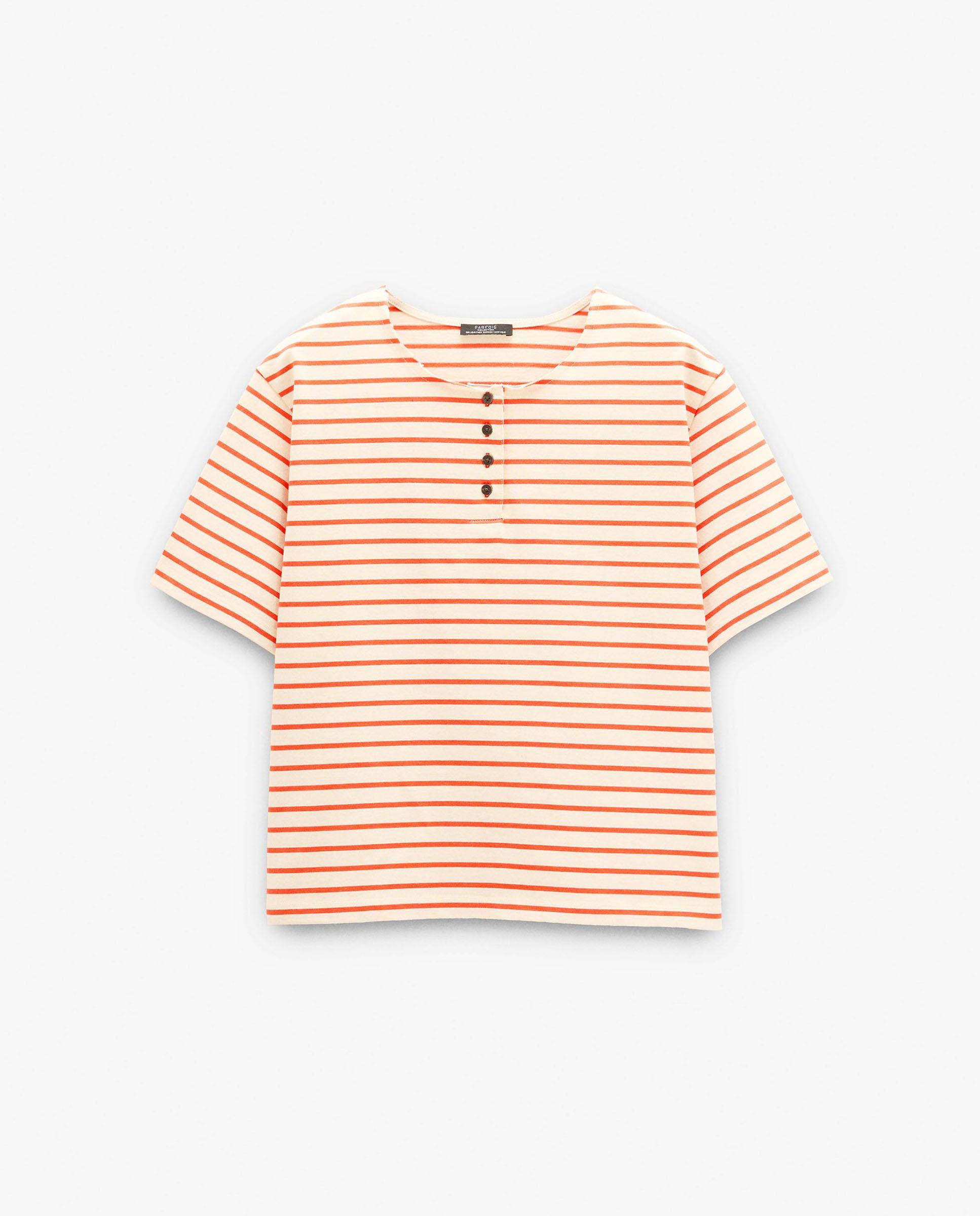 Camiseta de mujer 100% algodón de manga corta con estampado de rayas - Parfois - Naranja Naranja-6