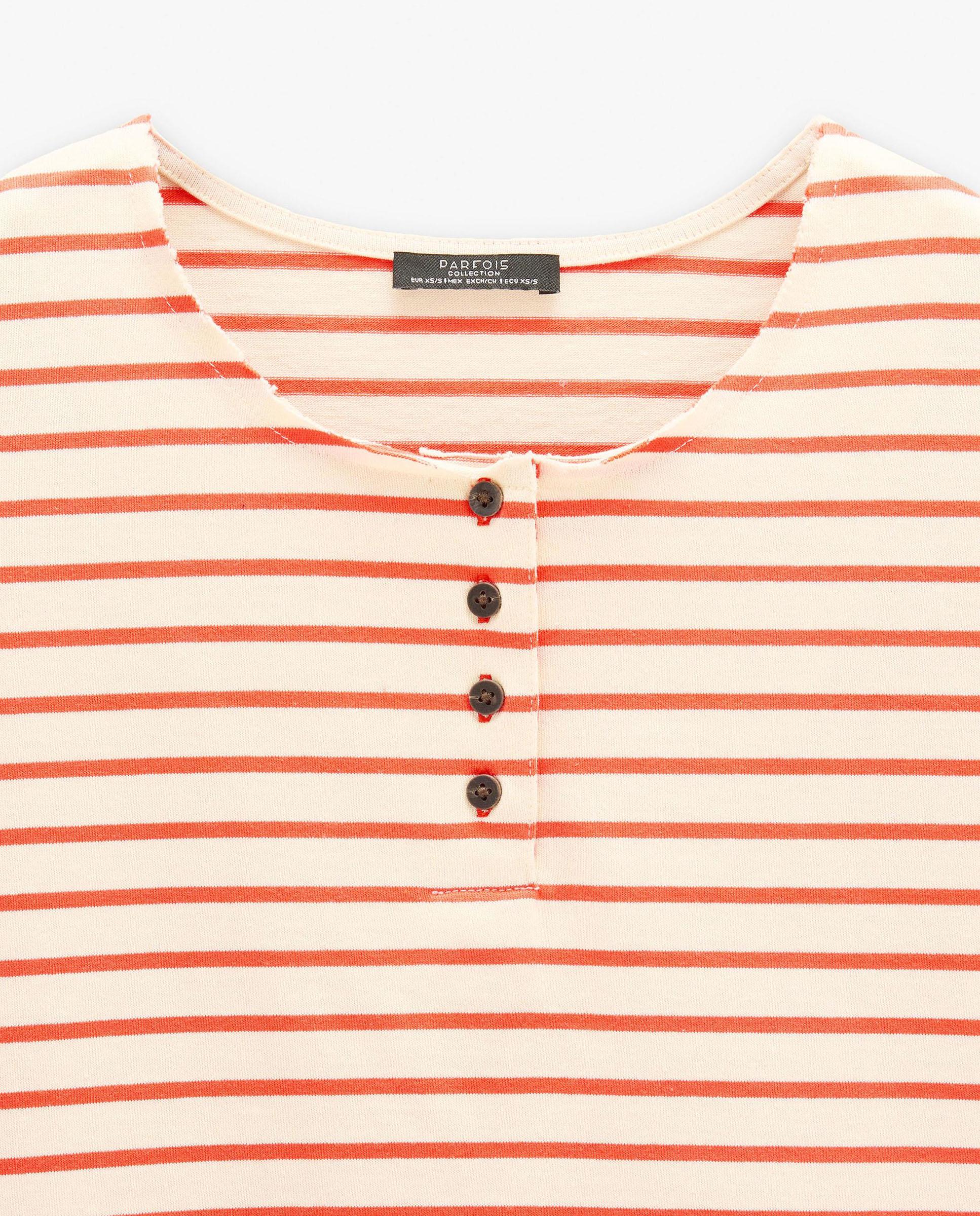 Camiseta de mujer 100% algodón de manga corta con estampado de rayas - Parfois - Naranja Naranja-5