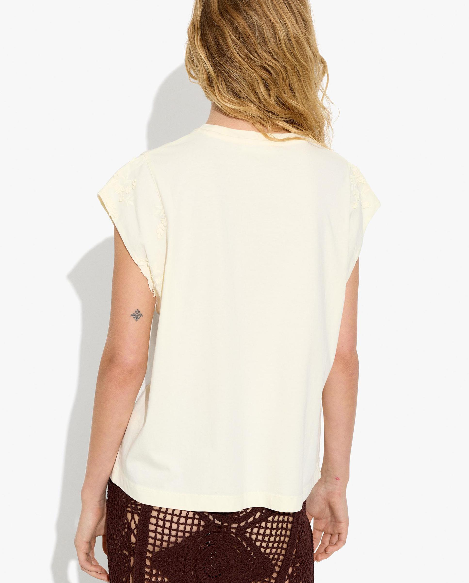Camiseta de mujer 100% algodón con bordados en manga - Parfois - Crudo Crudo-4