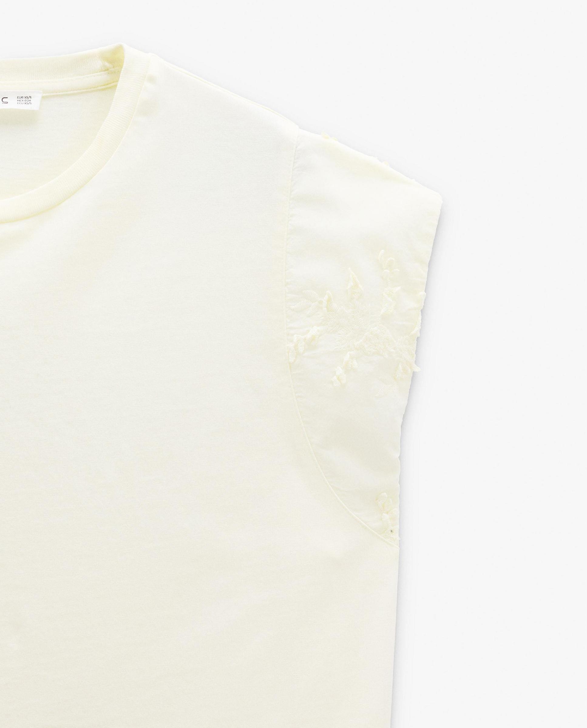 Camiseta de mujer 100% algodón con bordados en manga - Parfois - Crudo Crudo-5