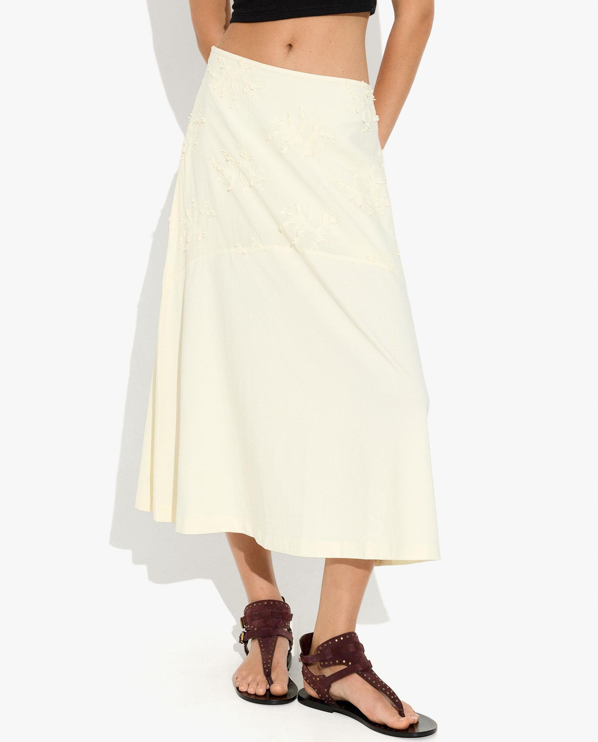 Falda midi 100% algodón con bordados - Parfois - Crudo Crudo-2