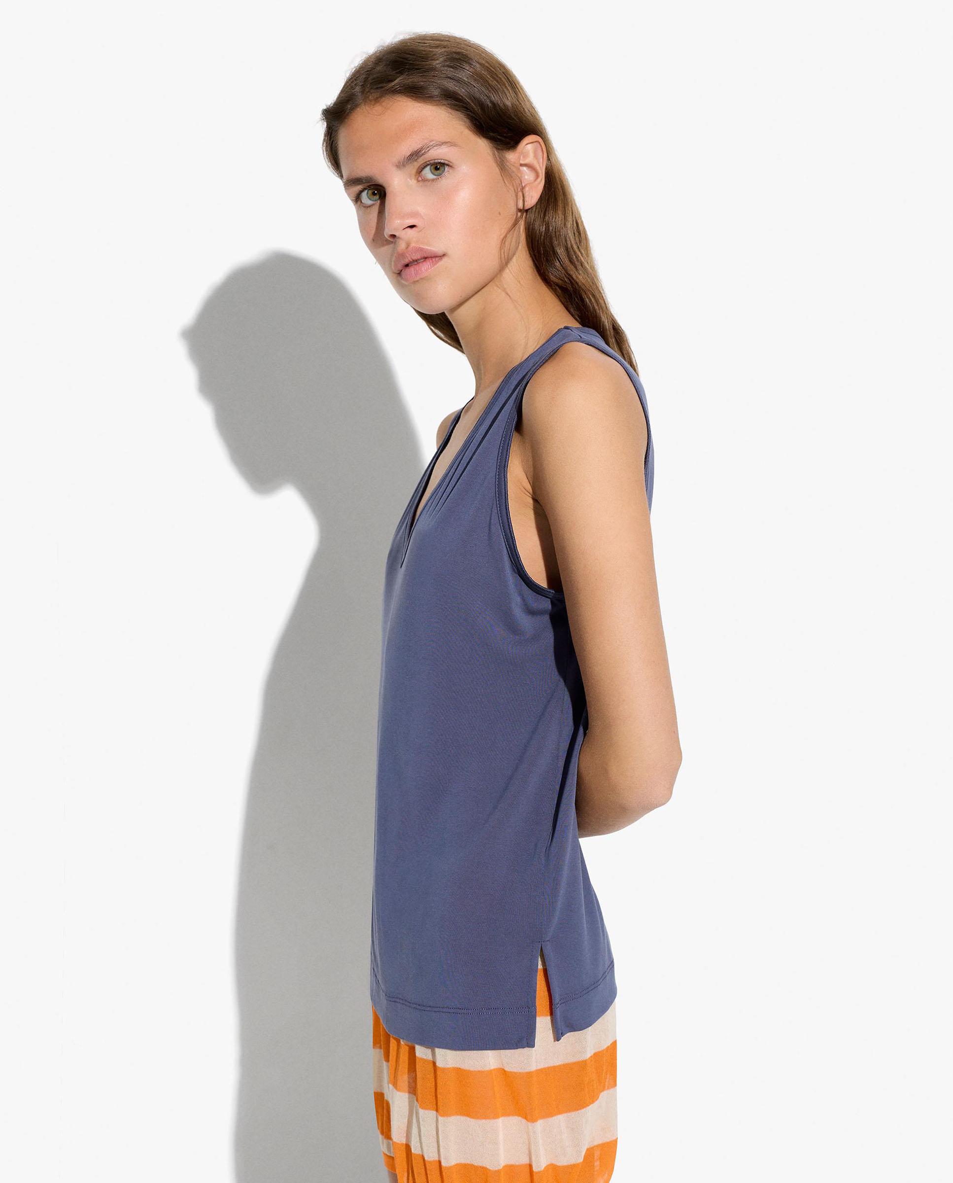 Top de mujer sin mangas con cuello pico en liso - Parfois - Azul marino Azul marino-3