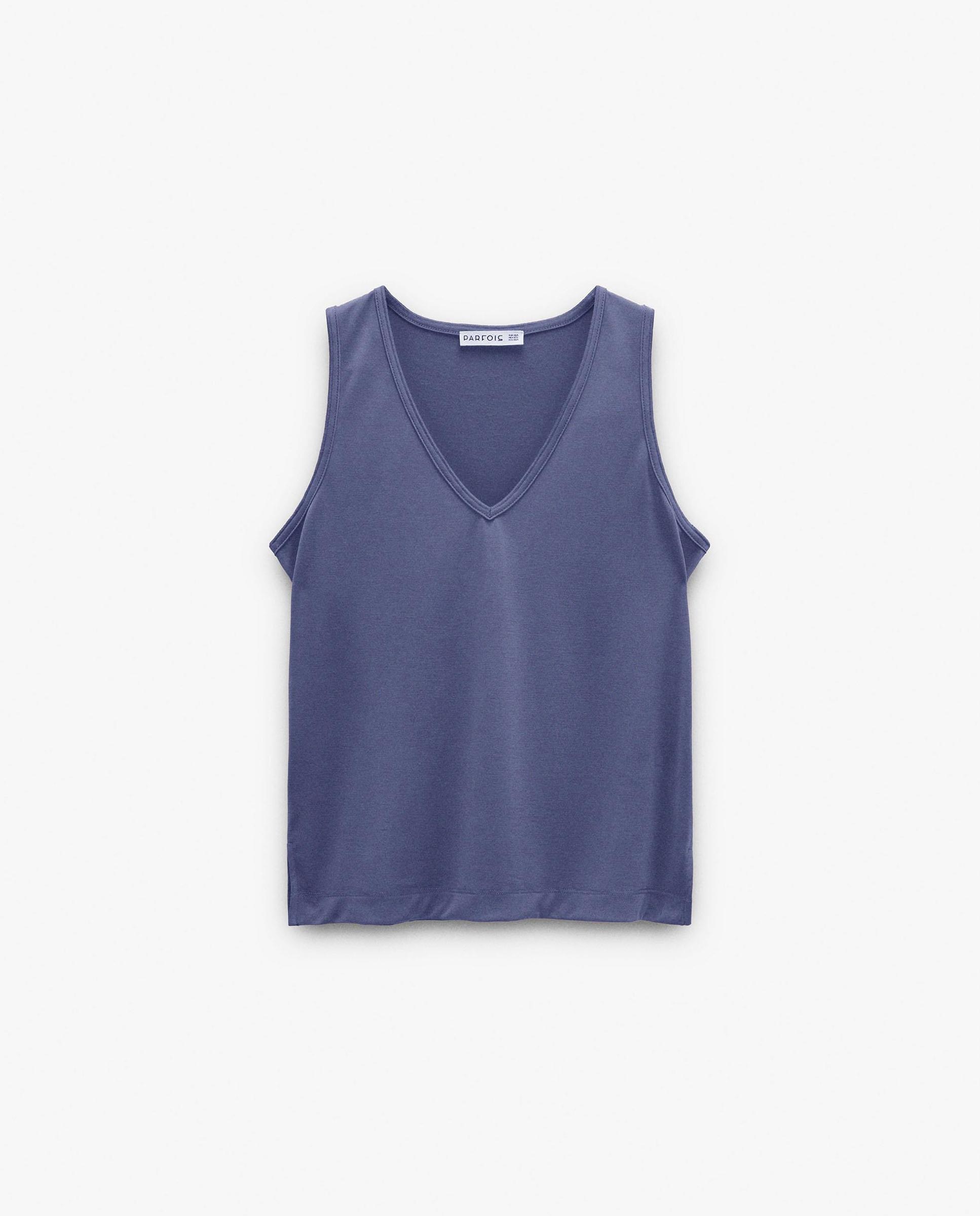 Top de mujer sin mangas con cuello pico en liso - Parfois - Azul marino Azul marino-6
