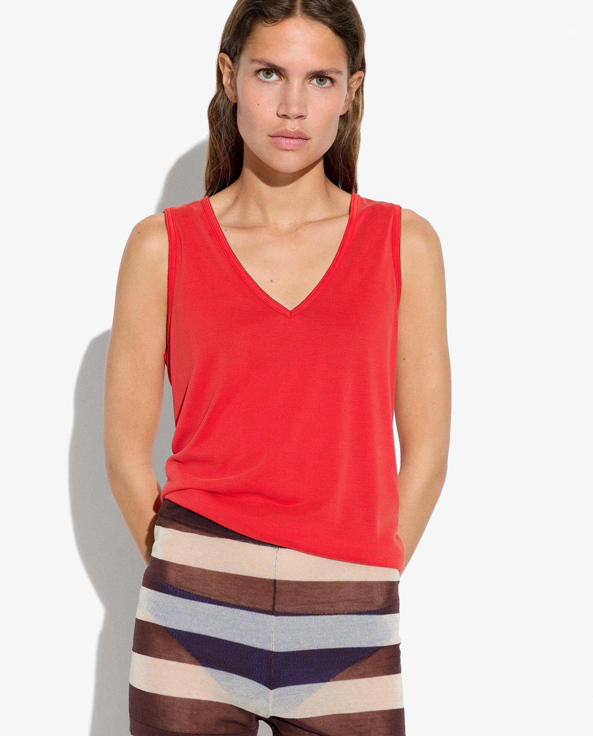 Top de mujer sin mangas con cuello pico en liso - Parfois - Rojo Rojo-1