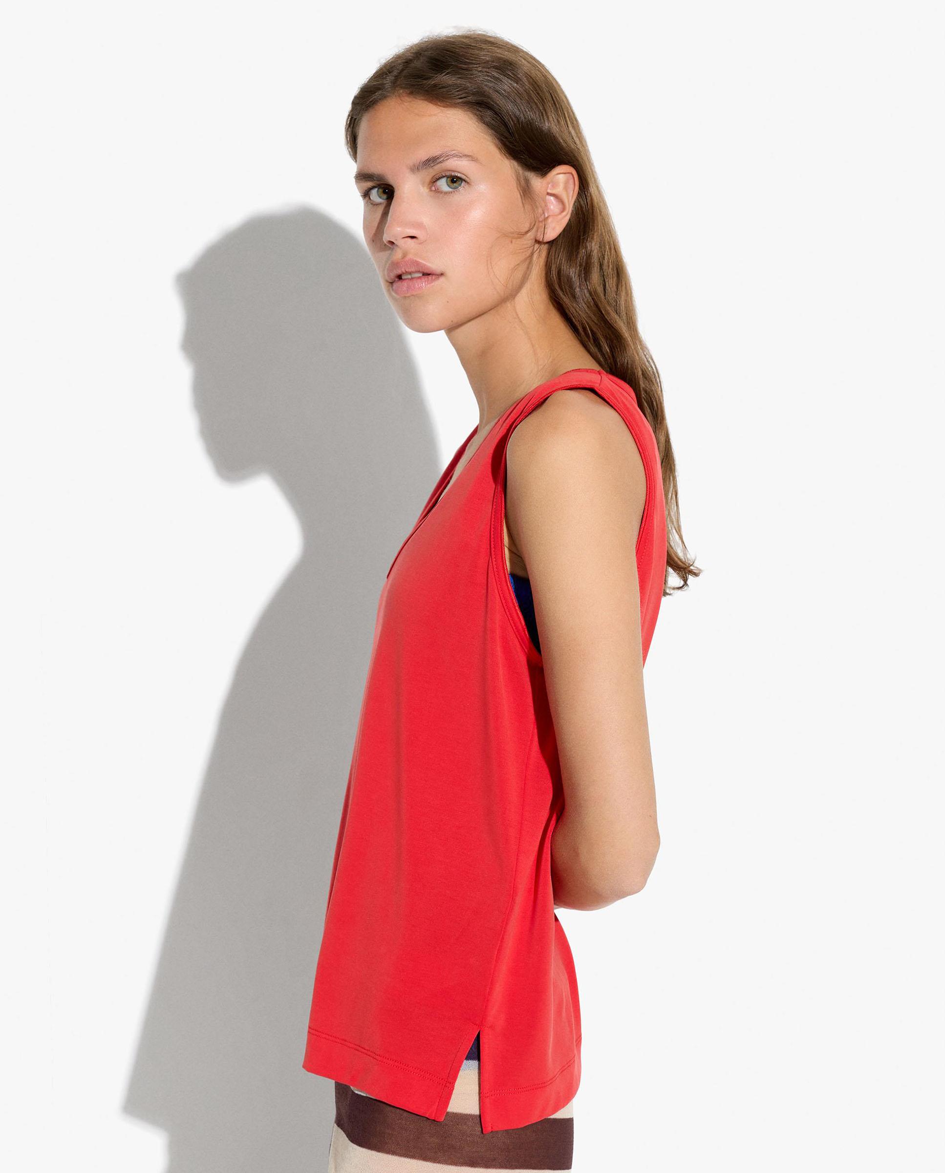 Top de mujer sin mangas con cuello pico en liso - Parfois - Rojo Rojo-3