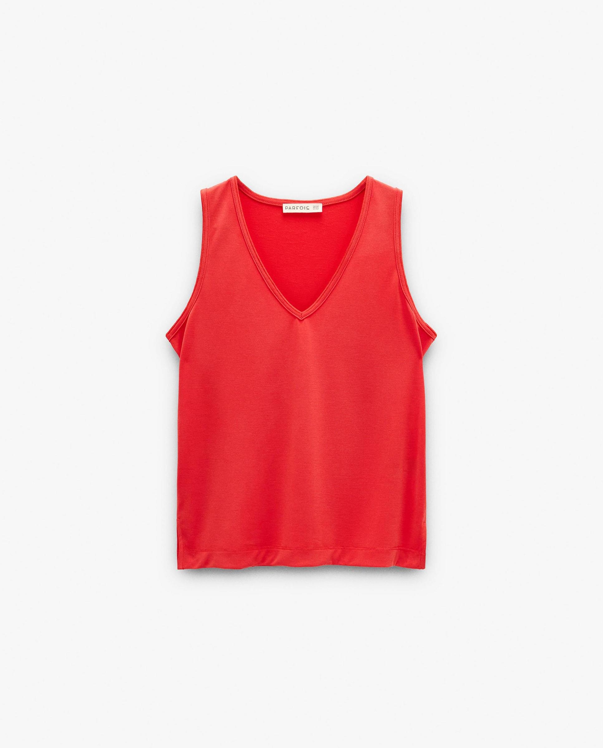 Top de mujer sin mangas con cuello pico en liso - Parfois - Rojo Rojo-7