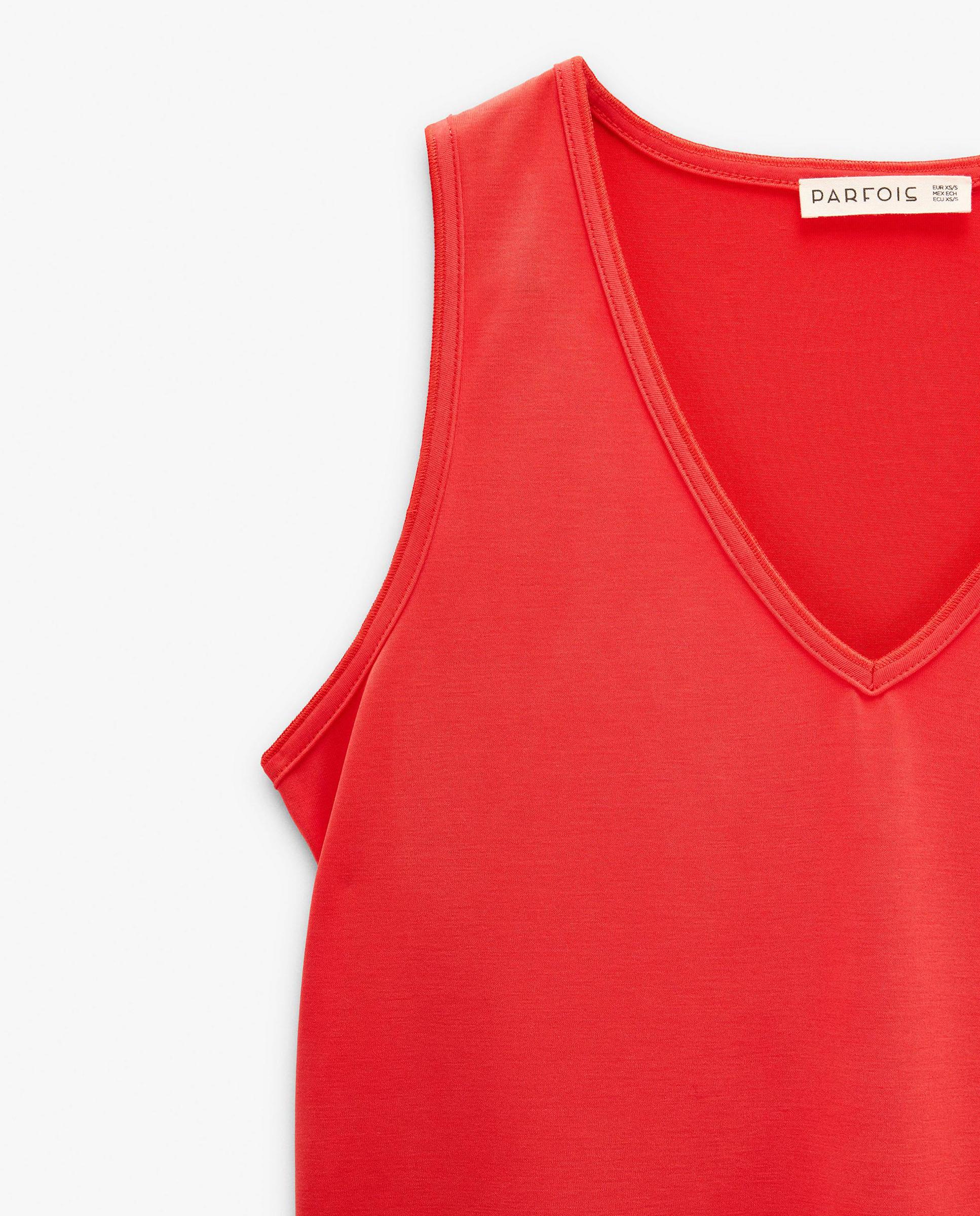 Top de mujer sin mangas con cuello pico en liso - Parfois - Rojo Rojo-6