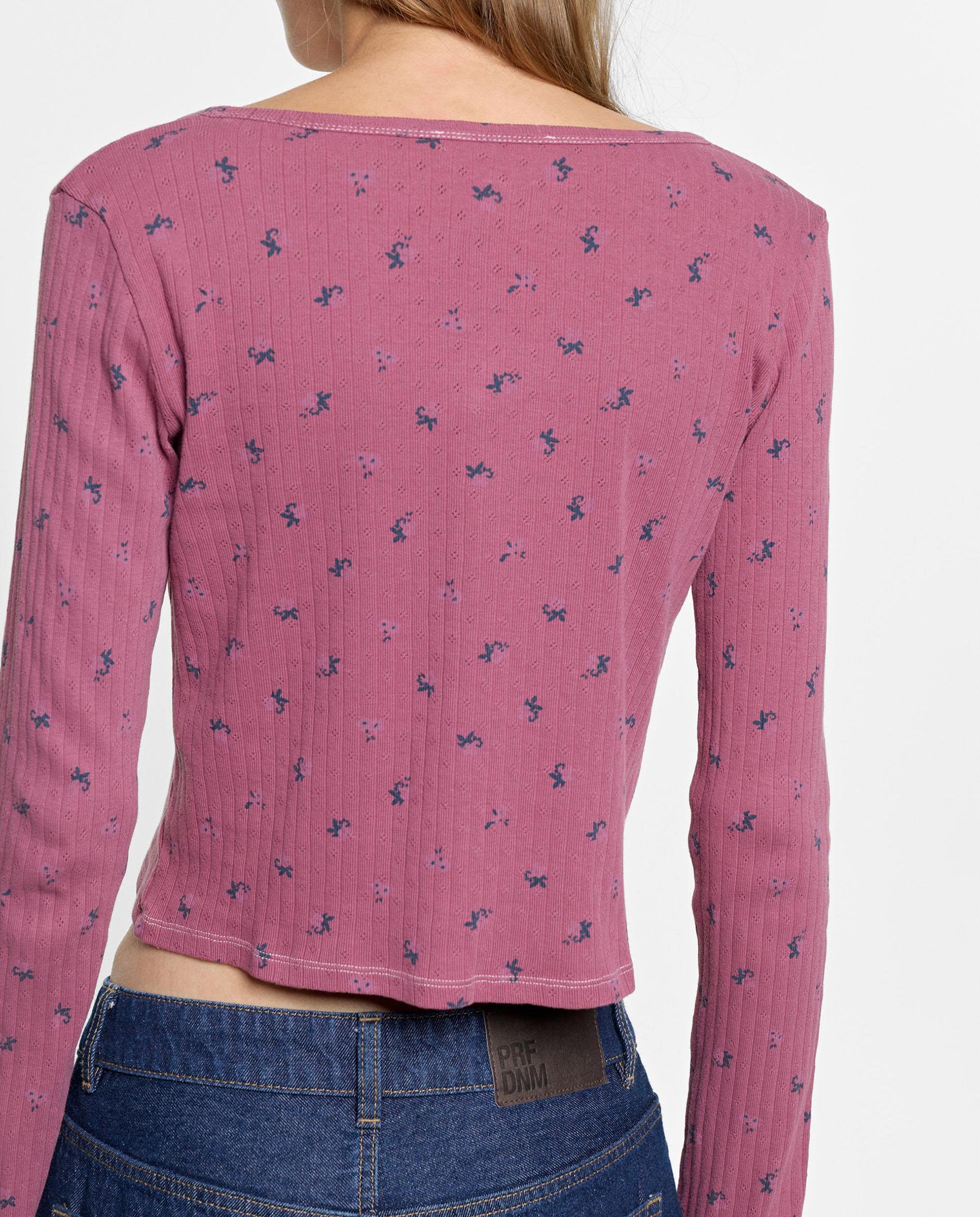 Cárdigan de mujer 100% algodón de punto con estampado floral - Parfois - Rosa Rosa-4