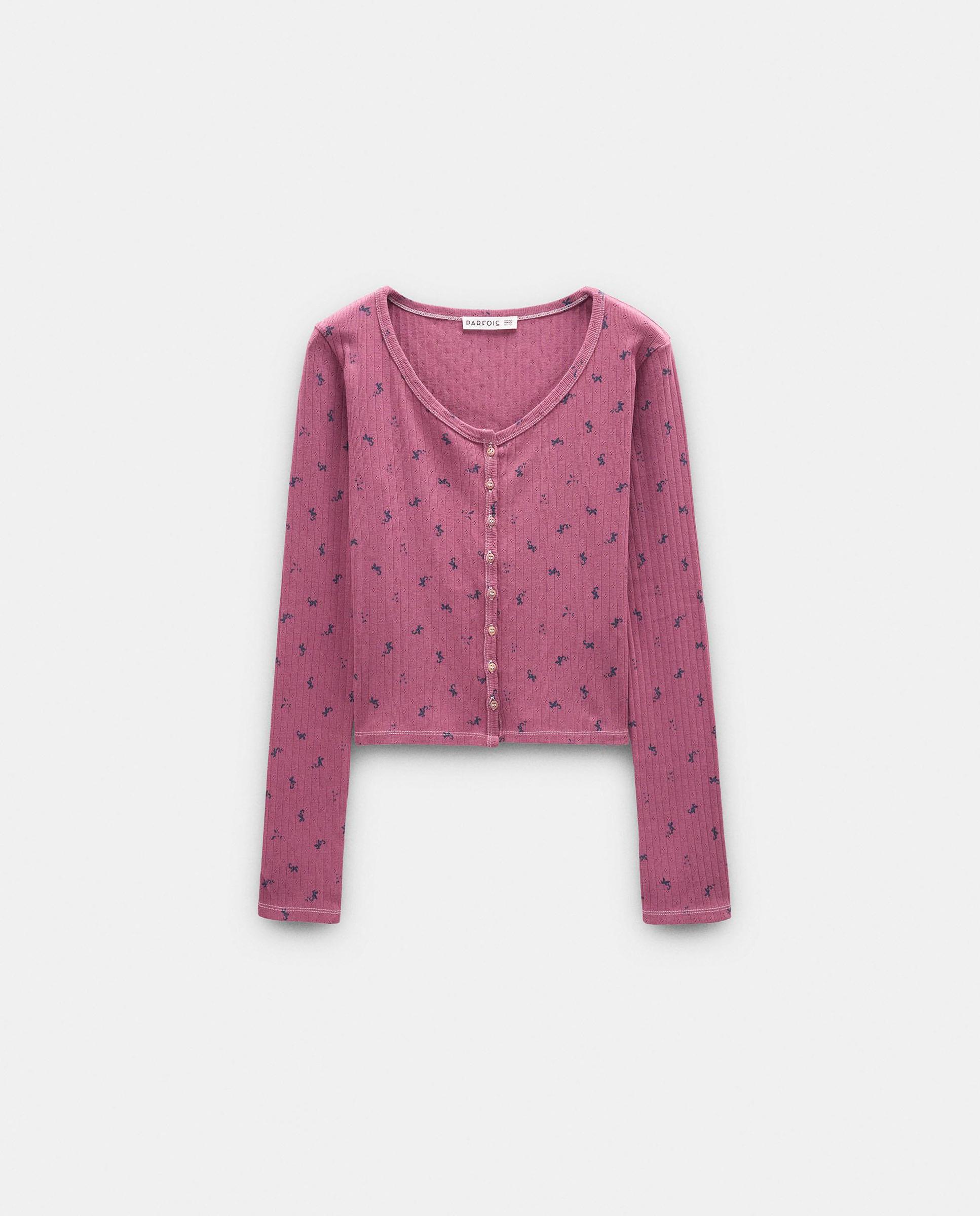 Cárdigan de mujer 100% algodón de punto con estampado floral - Parfois - Rosa Rosa-6