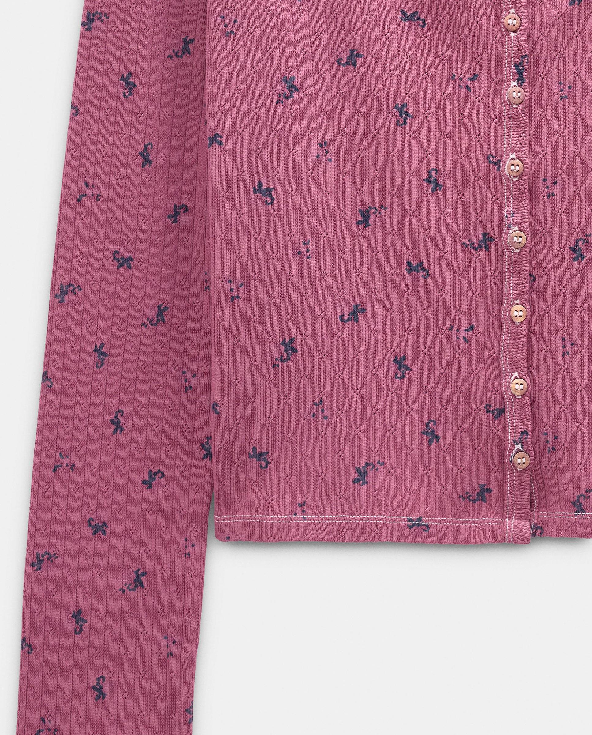 Cárdigan de mujer 100% algodón de punto con estampado floral - Parfois - Rosa Rosa-5