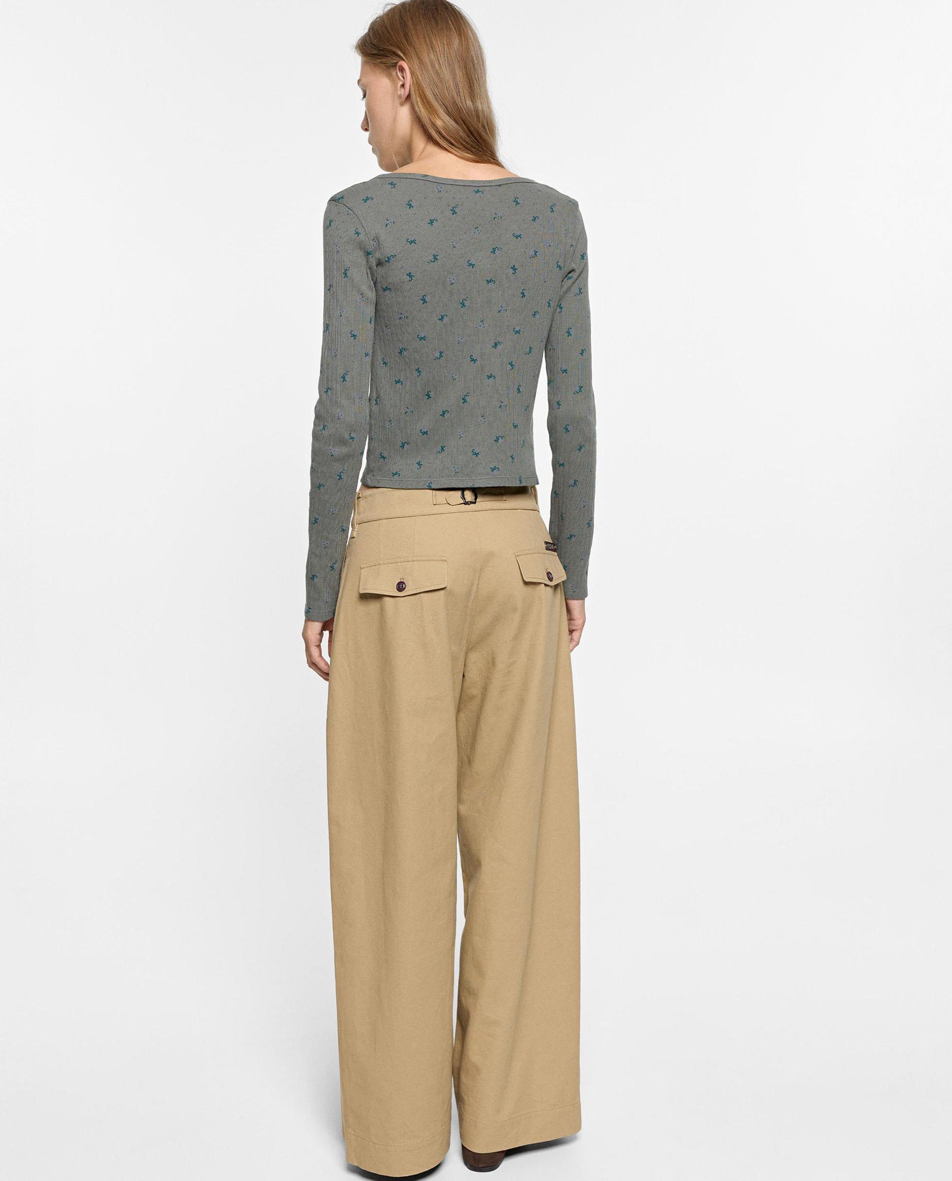 Cárdigan de mujer 100% algodón con estampado floral - Parfois - Kaki Kaki-4